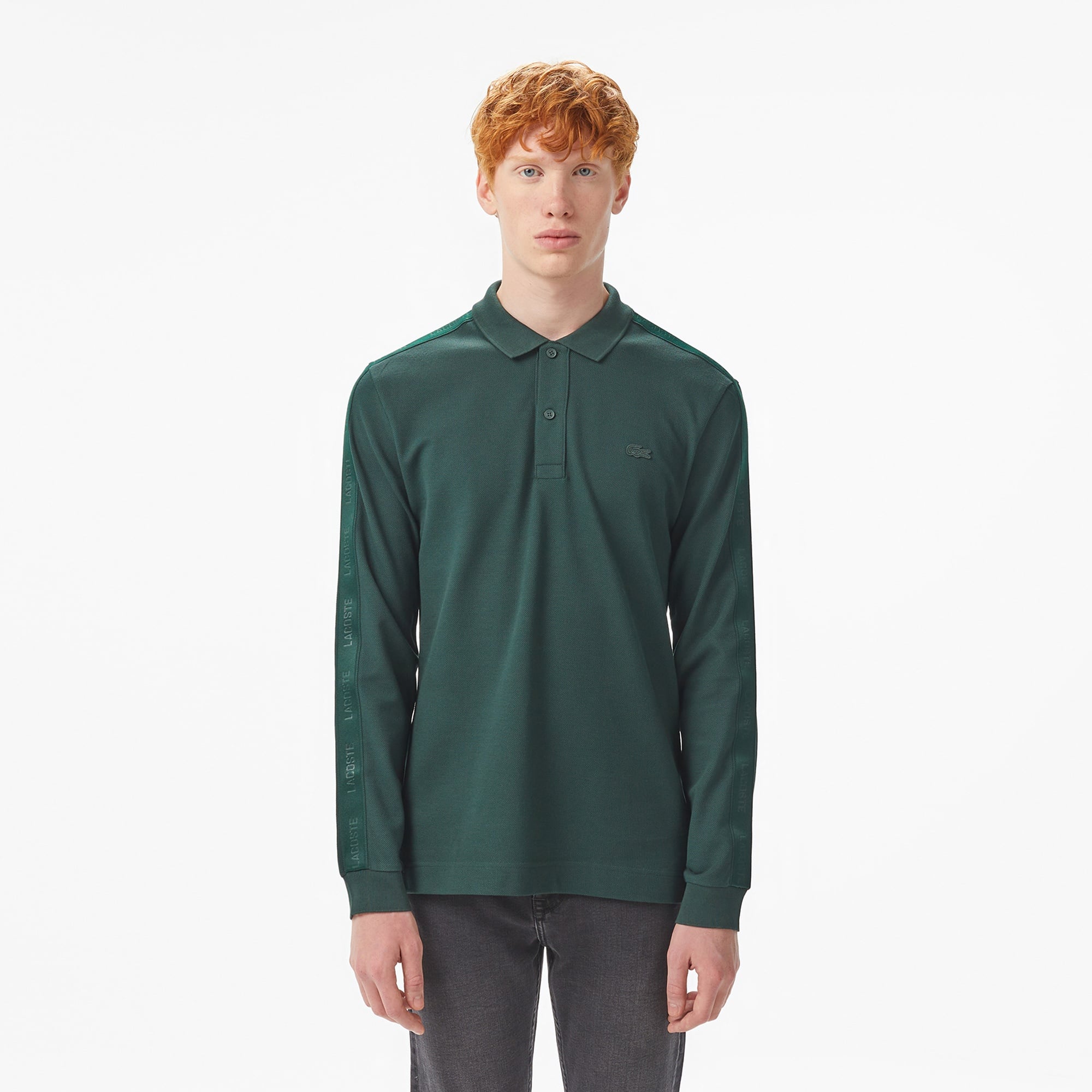 Erkek Regular Fit Uzun Kollu Koyu Yeşil Polo