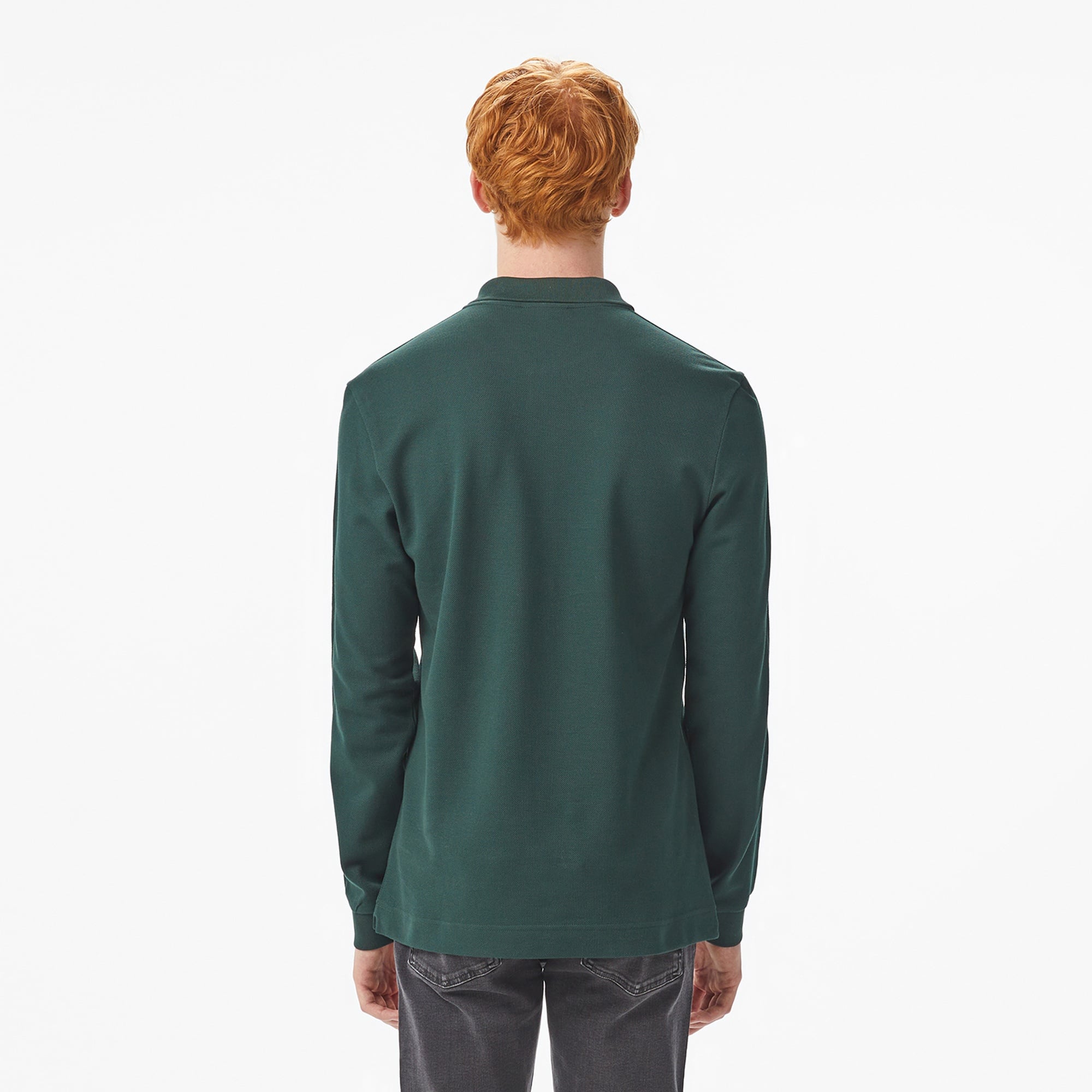 Erkek Regular Fit Uzun Kollu Koyu Yeşil Polo