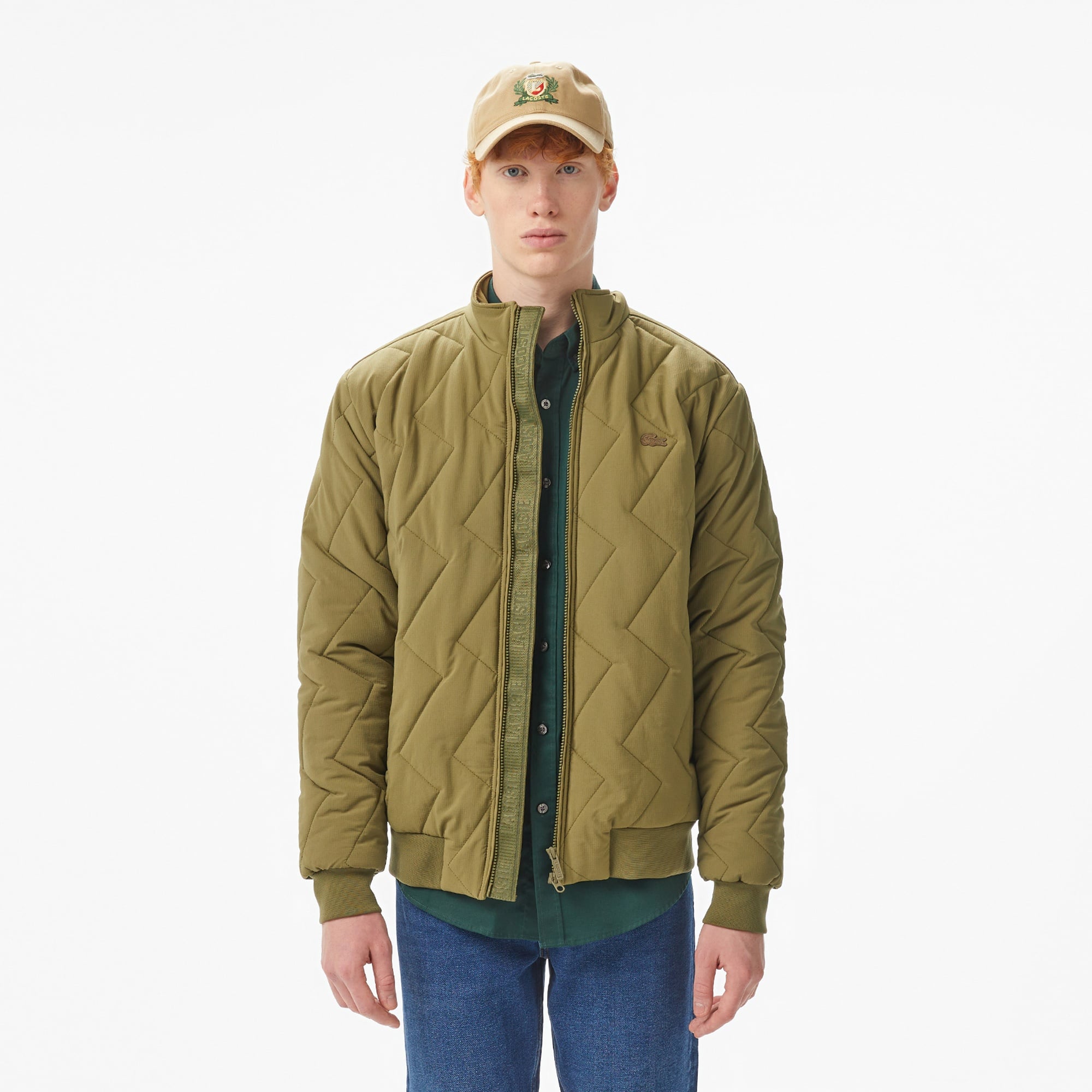 Erkek Dik Yaka Kapitone Haki Mont