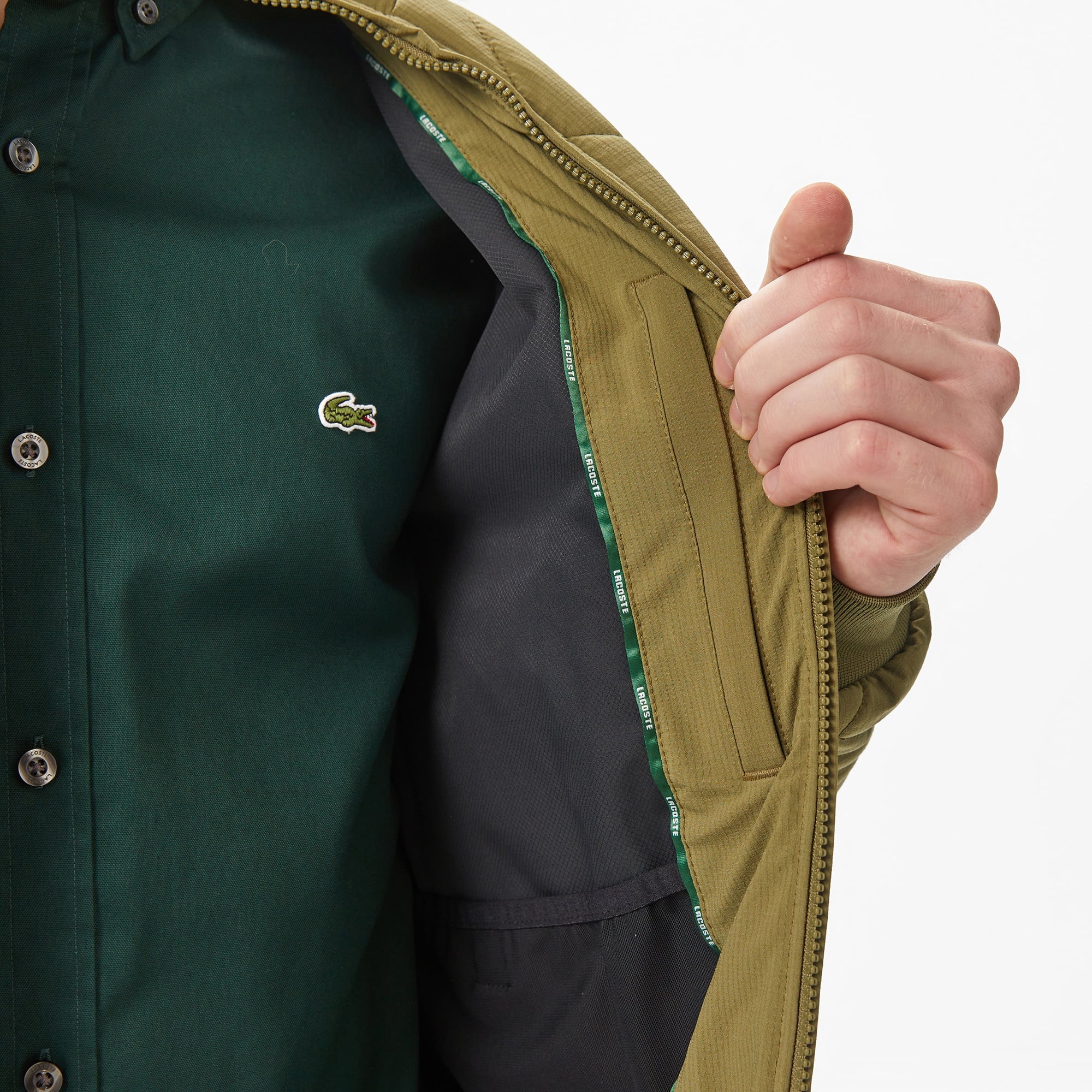 Erkek Dik Yaka Kapitone Haki Mont