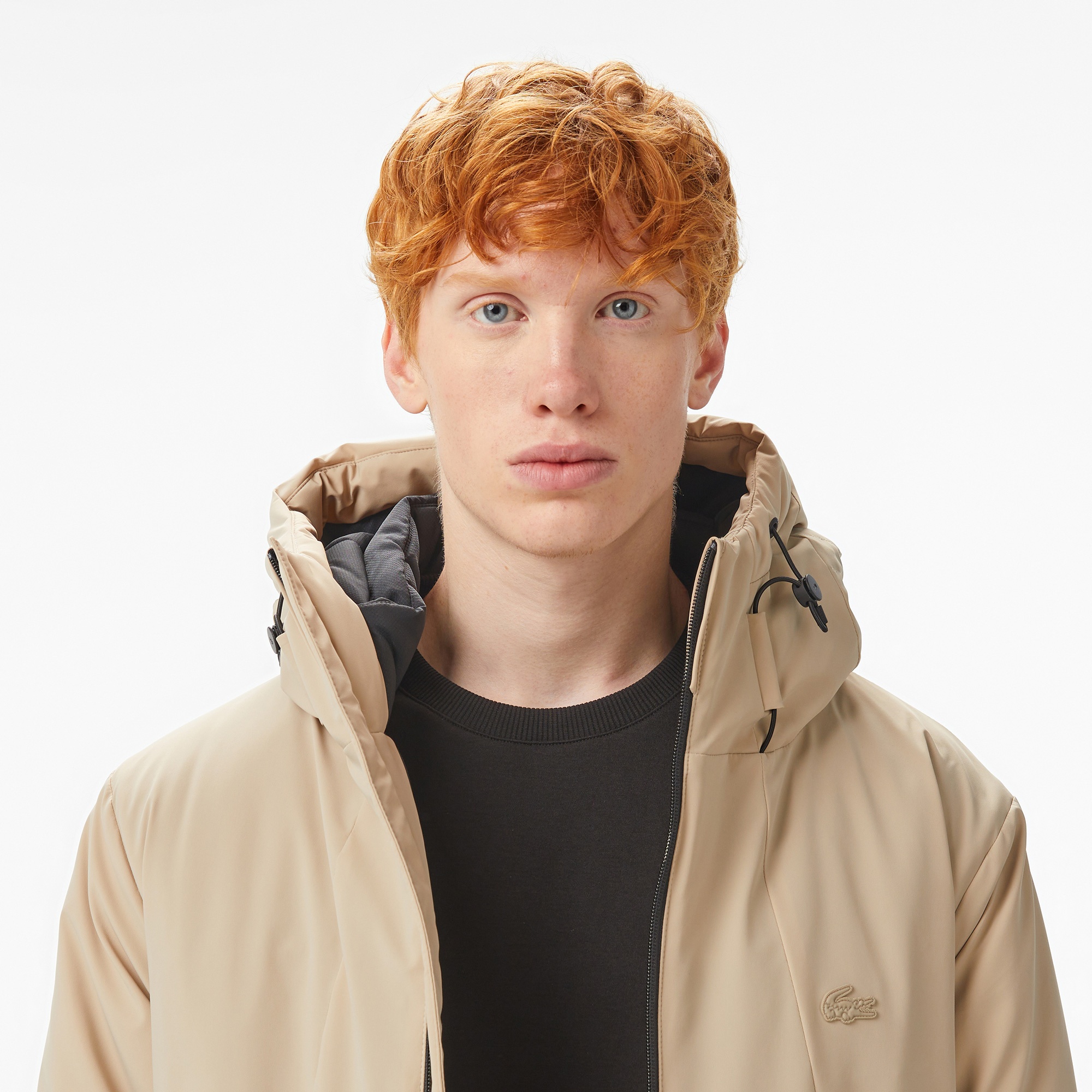 Erkek Kapüşonlu Bej Mont