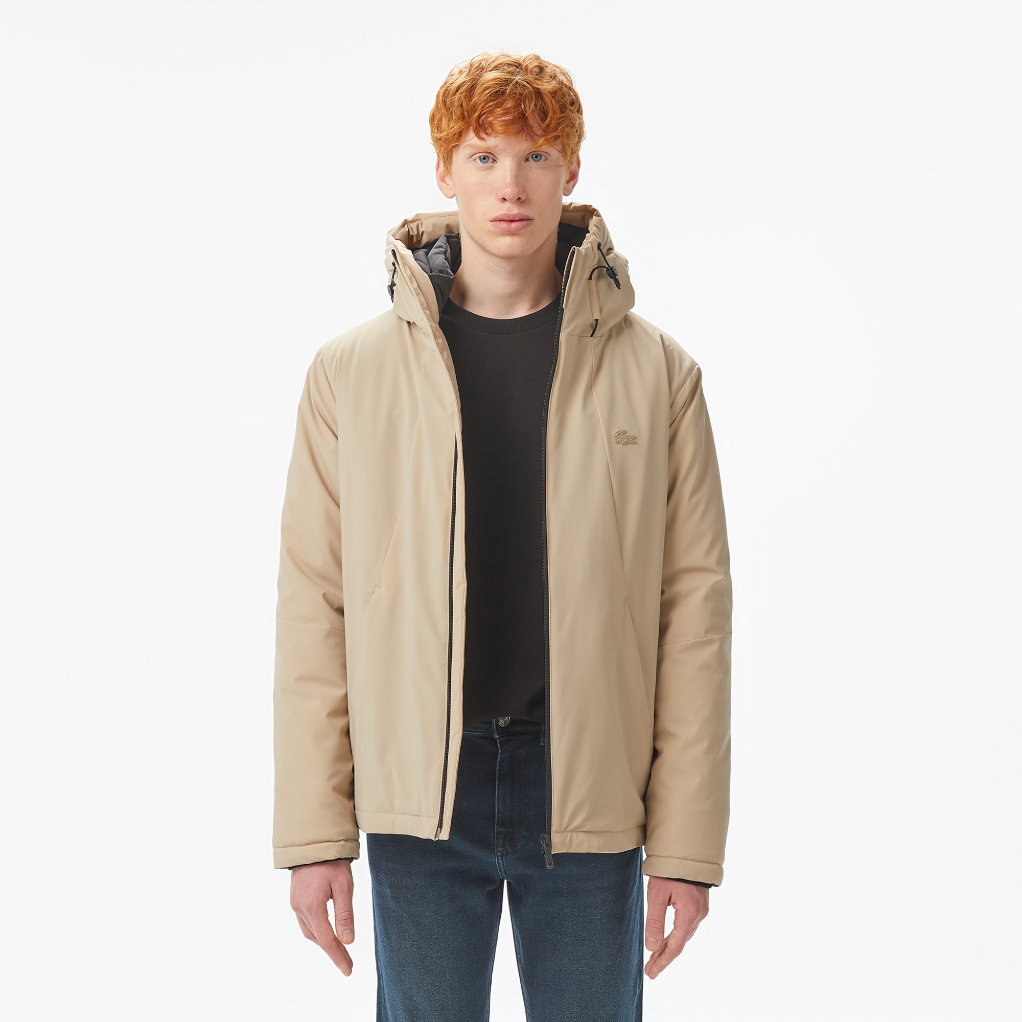 Erkek Kapüşonlu Bej Mont