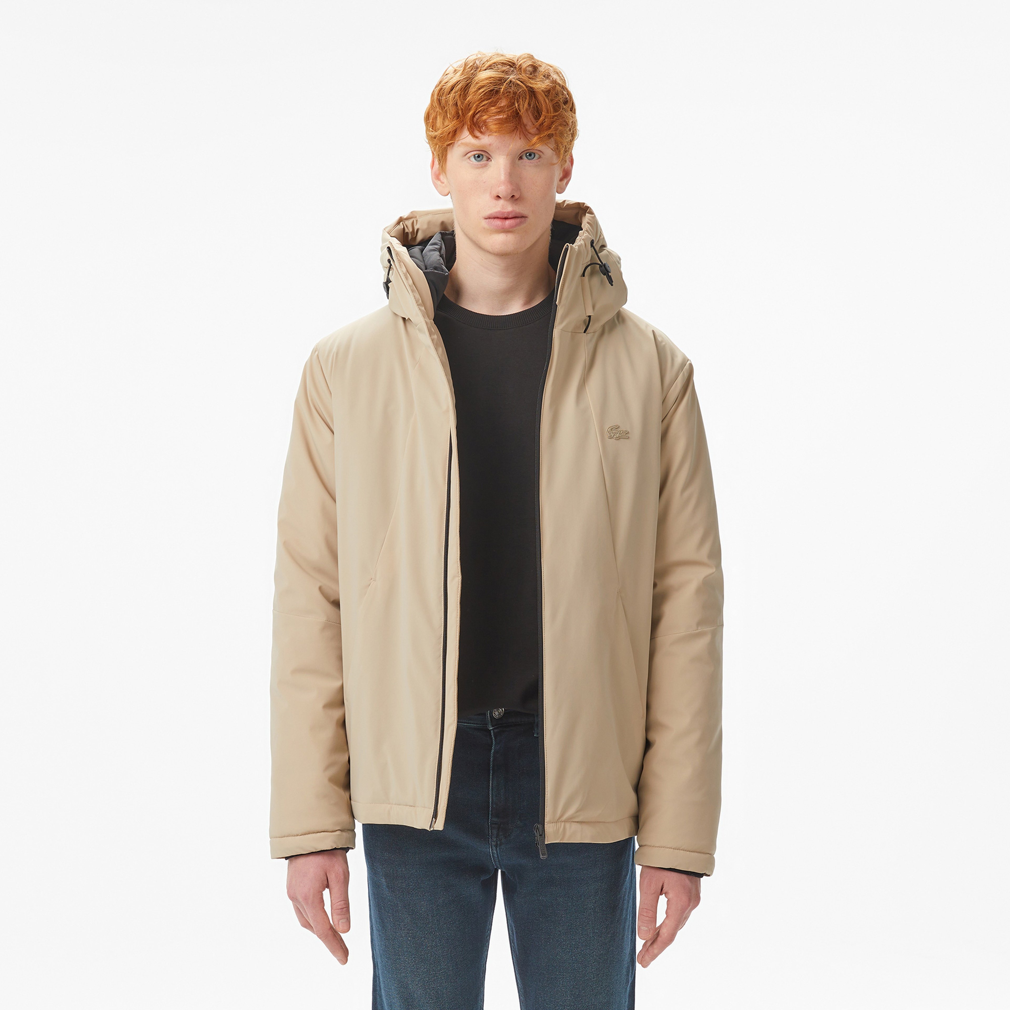 Erkek Kapüşonlu Bej Mont