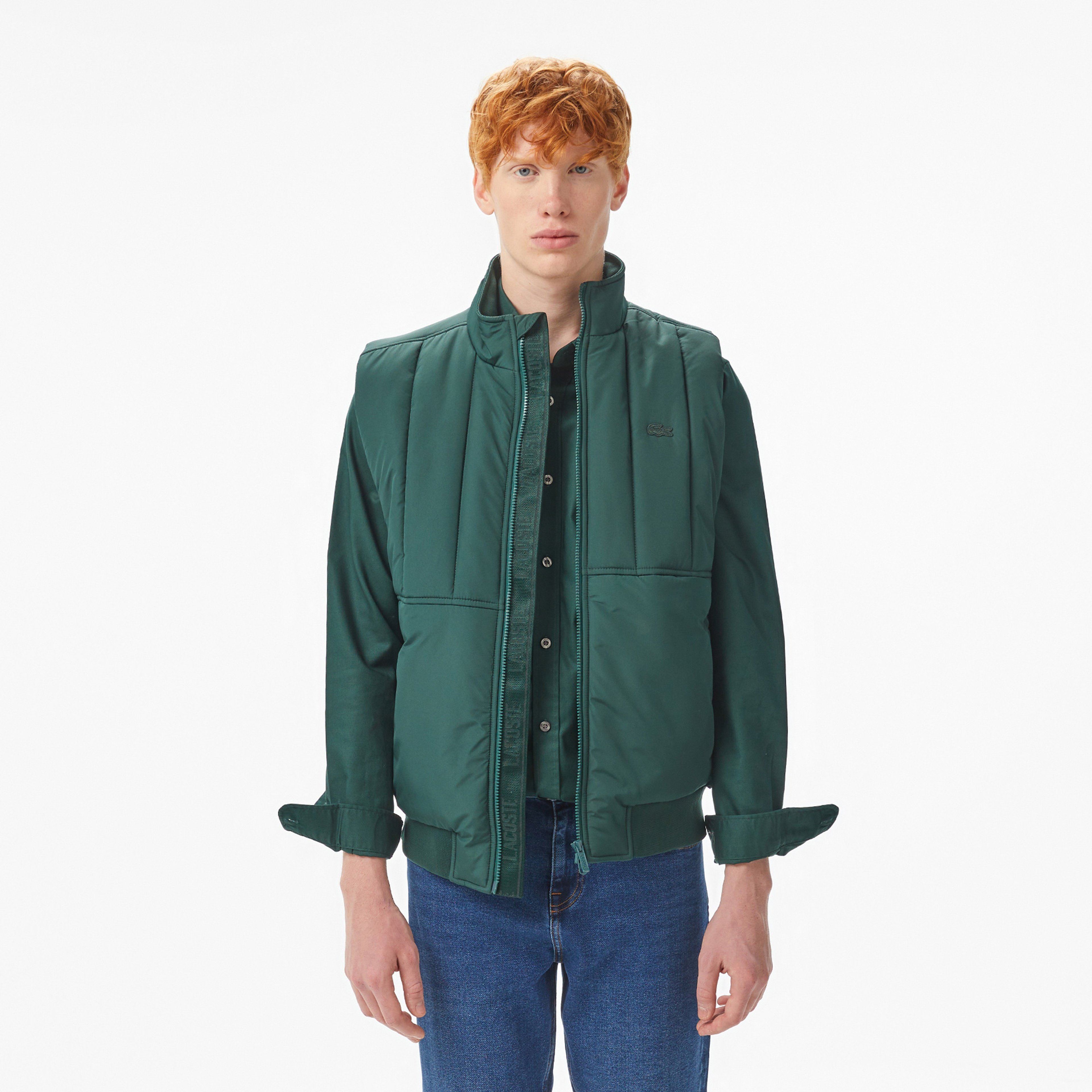 Erkek Dik Yaka Koyu Yeşil Yelek