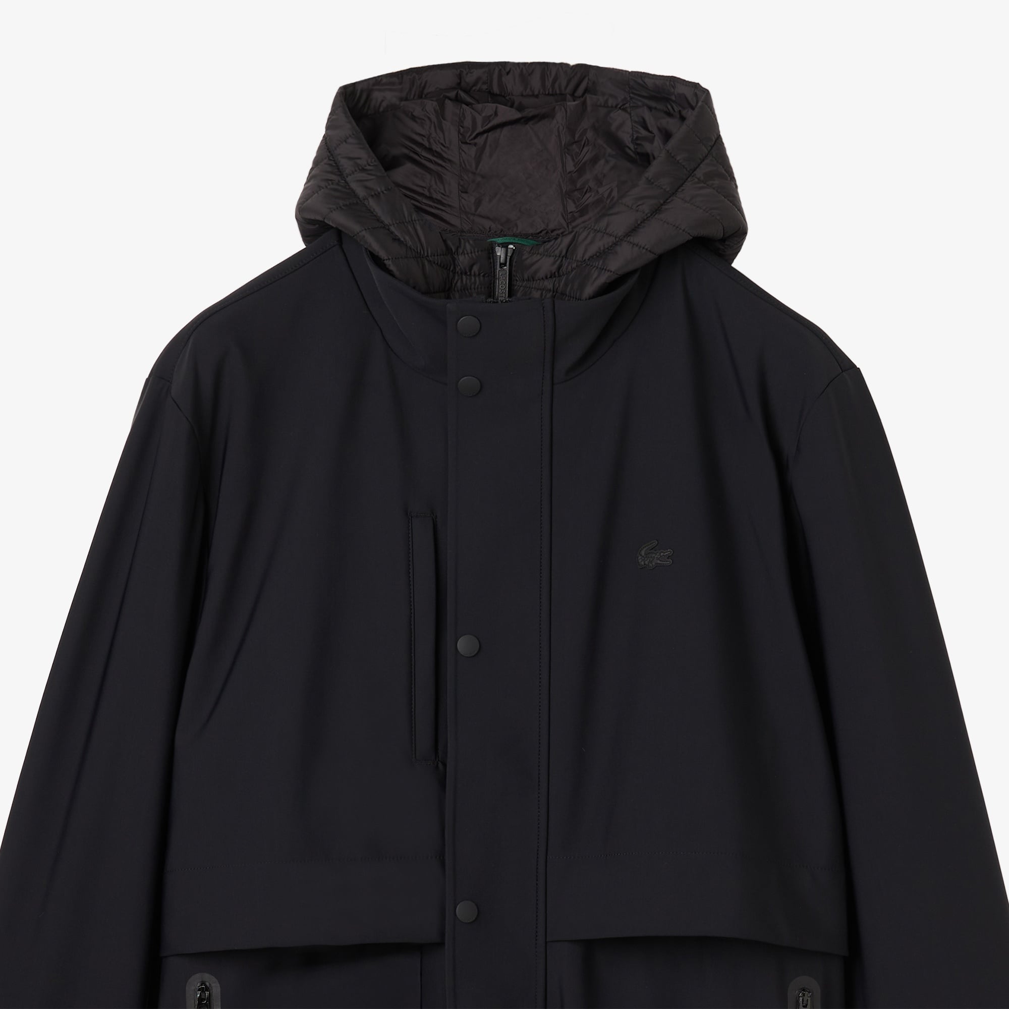 Erkek Kapüşonlu Siyah Trençkot