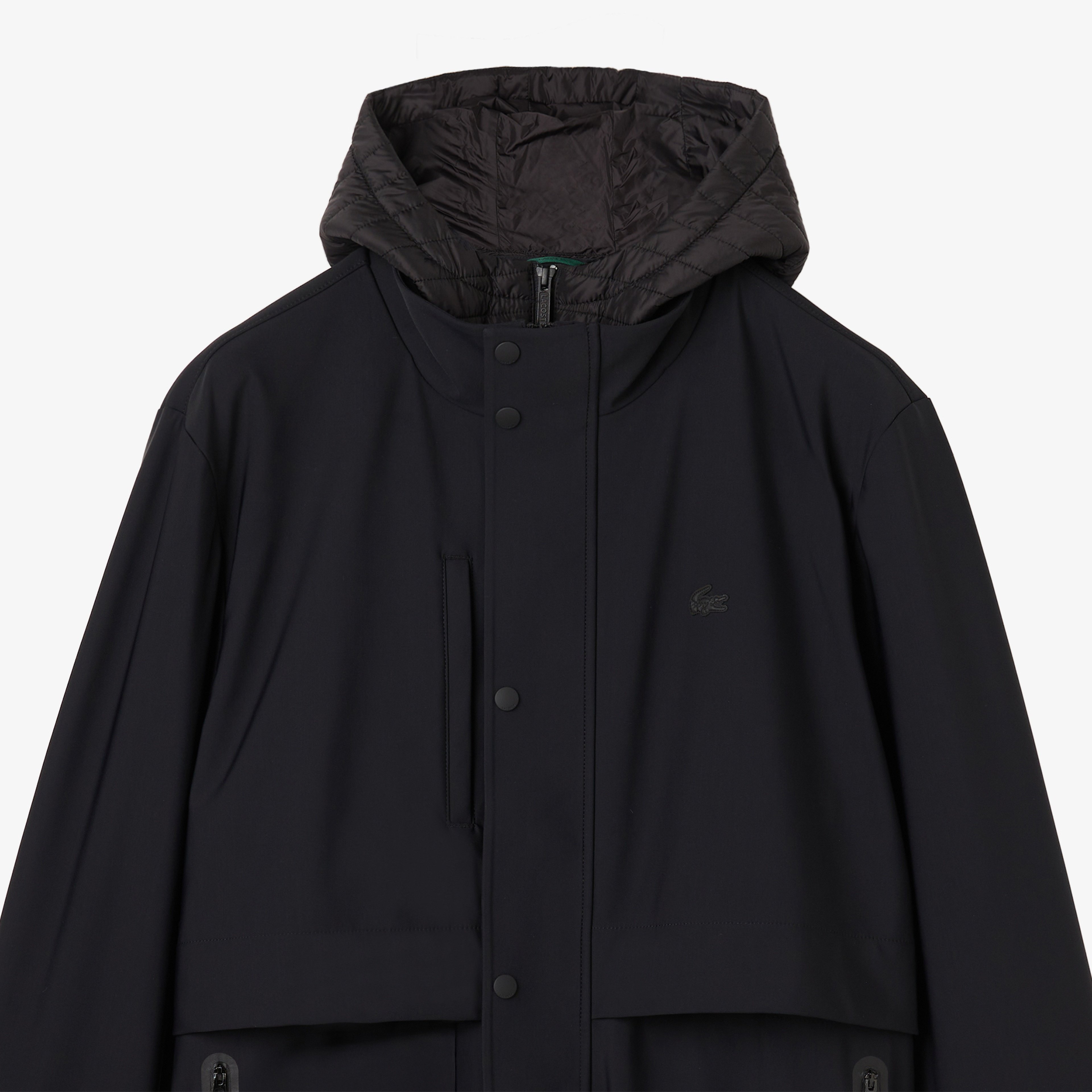 Erkek Kapüşonlu Siyah Trençkot