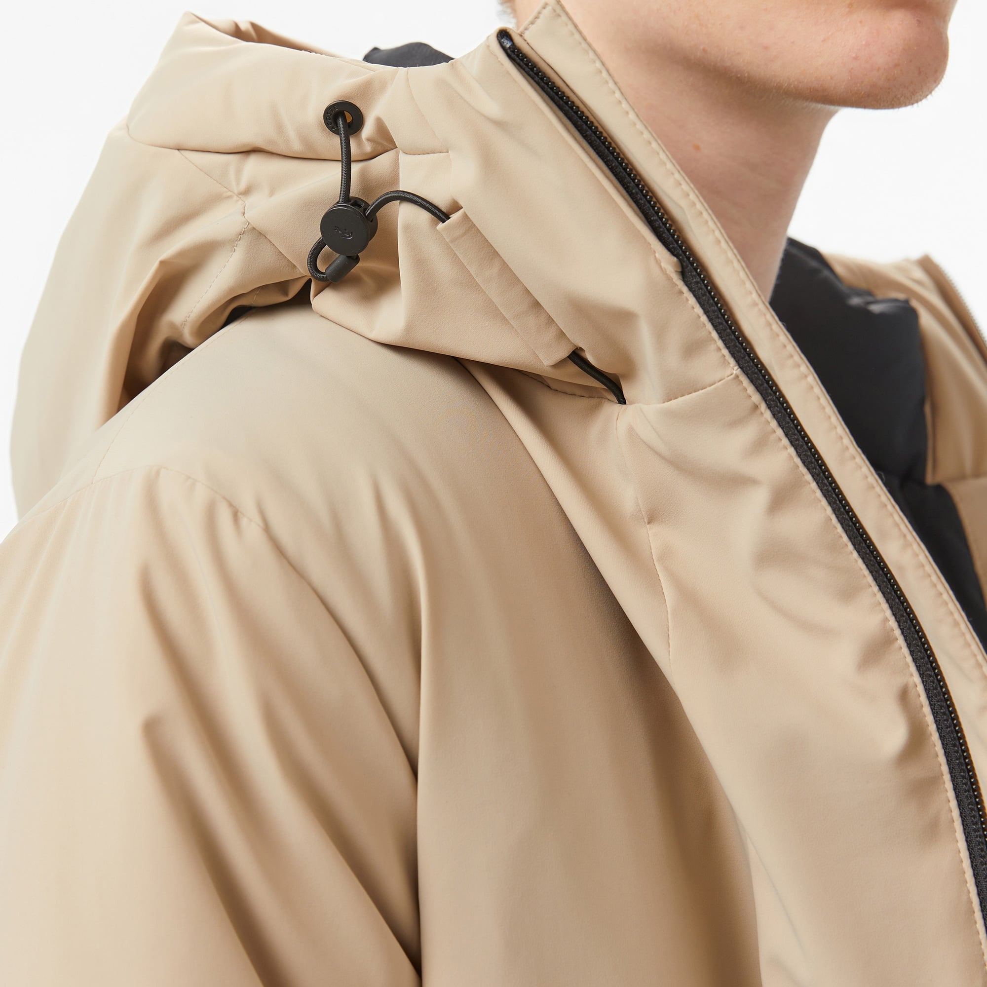 Erkek Kapüşonlu Bej Mont