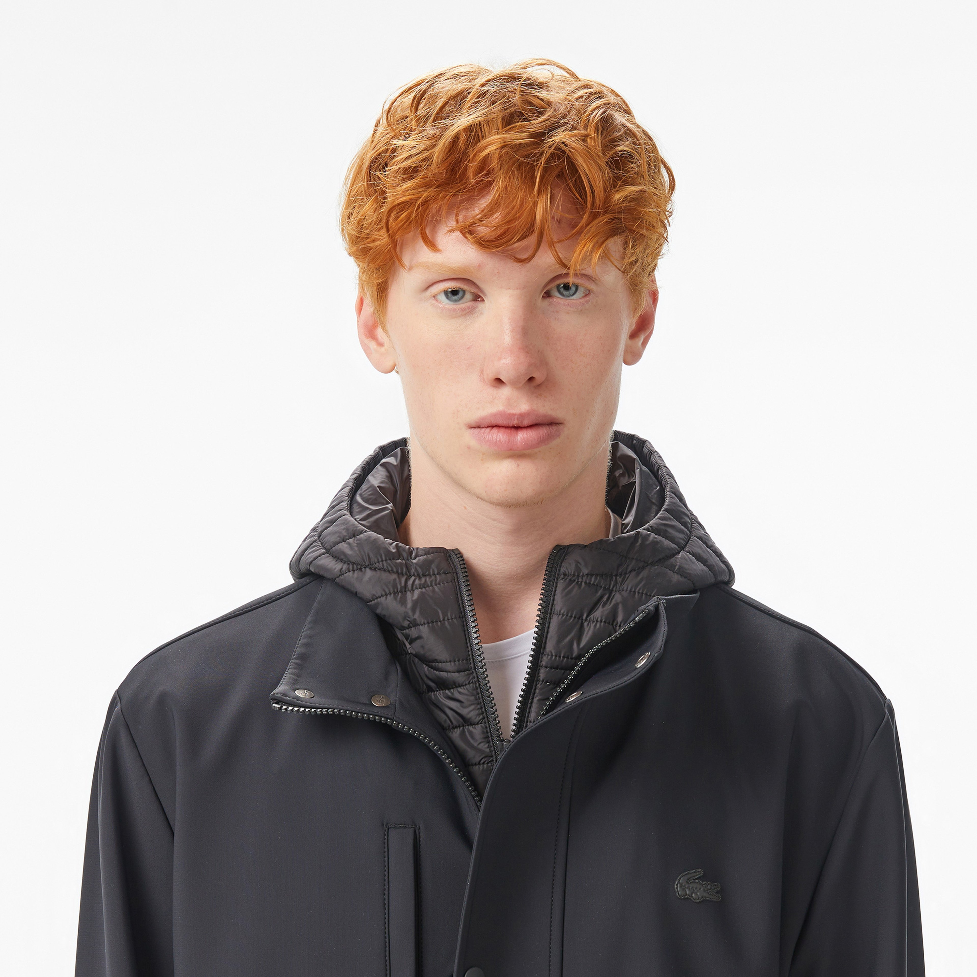 Erkek Kapüşonlu Siyah Trençkot