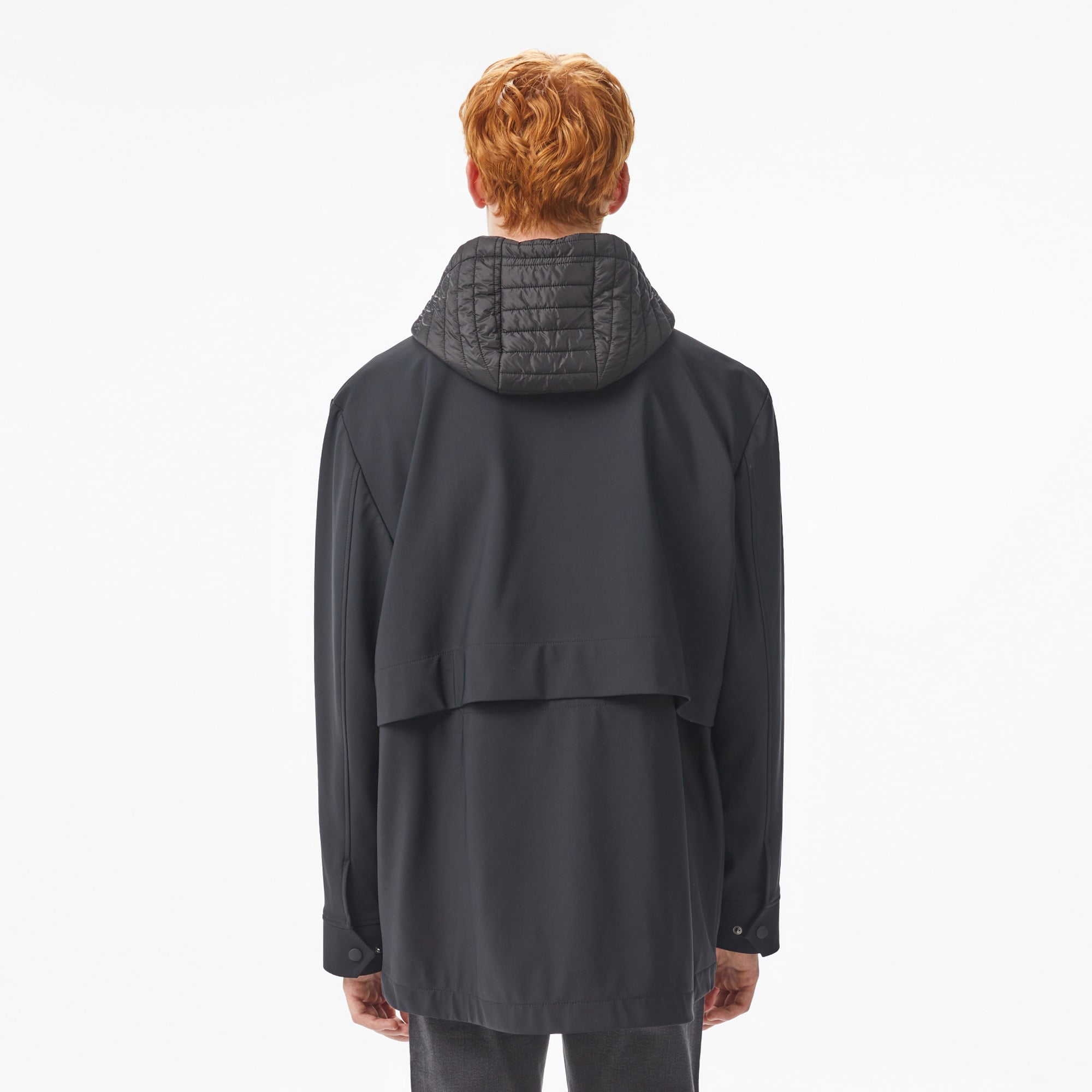 Erkek Kapüşonlu Siyah Trençkot