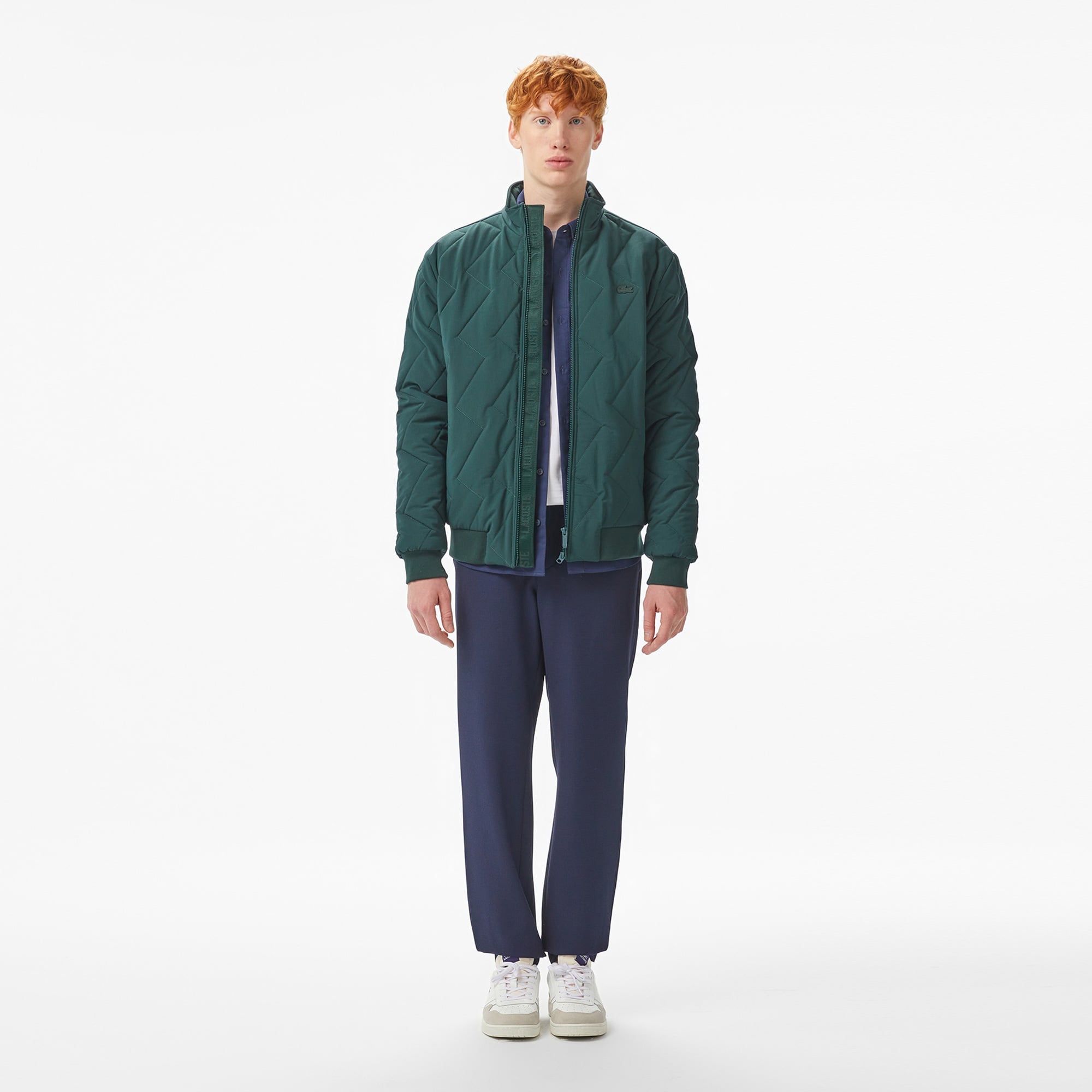 Erkek Dik Yaka Kapitone Koyu Yeşil Mont