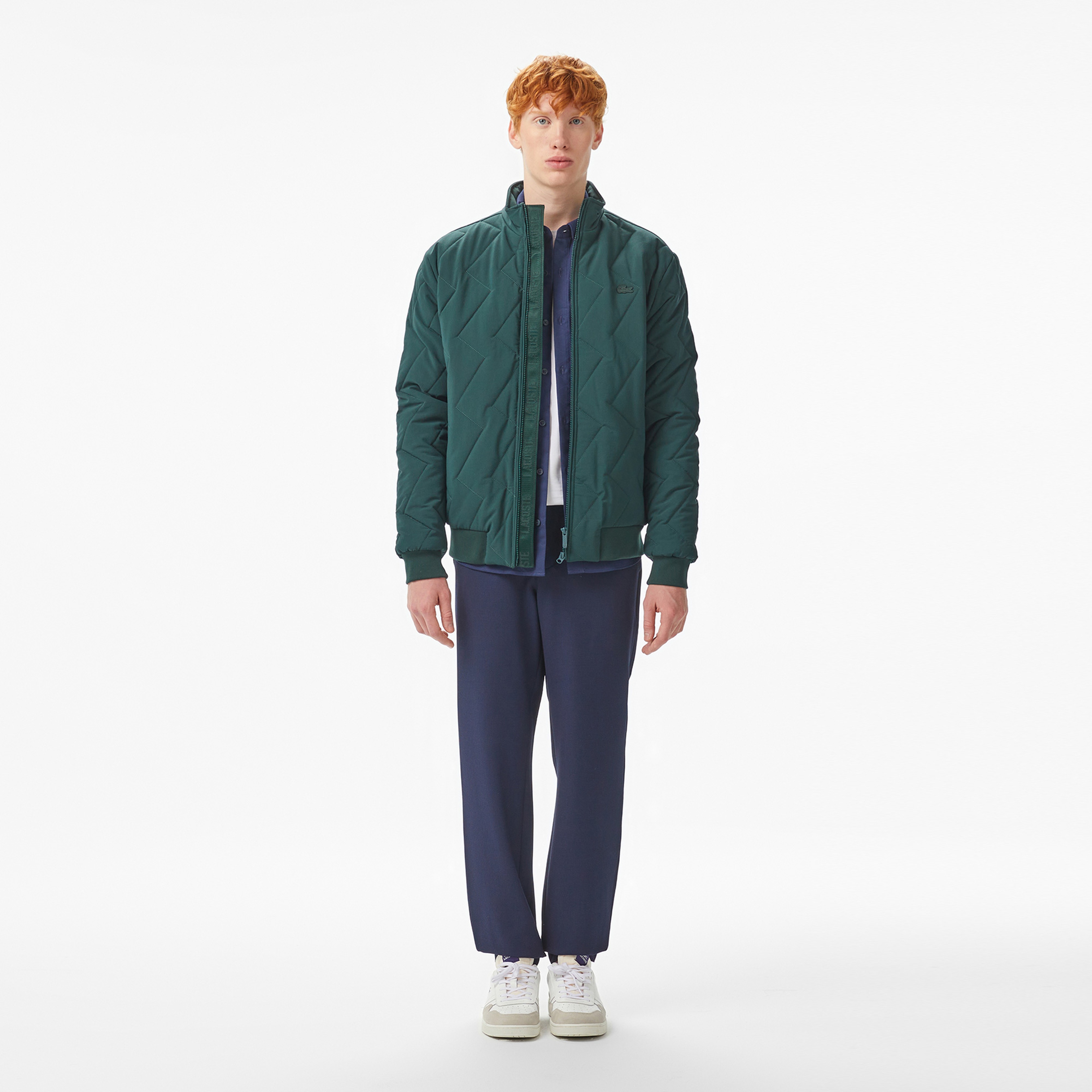 Erkek Dik Yaka Kapitone Koyu Yeşil Mont