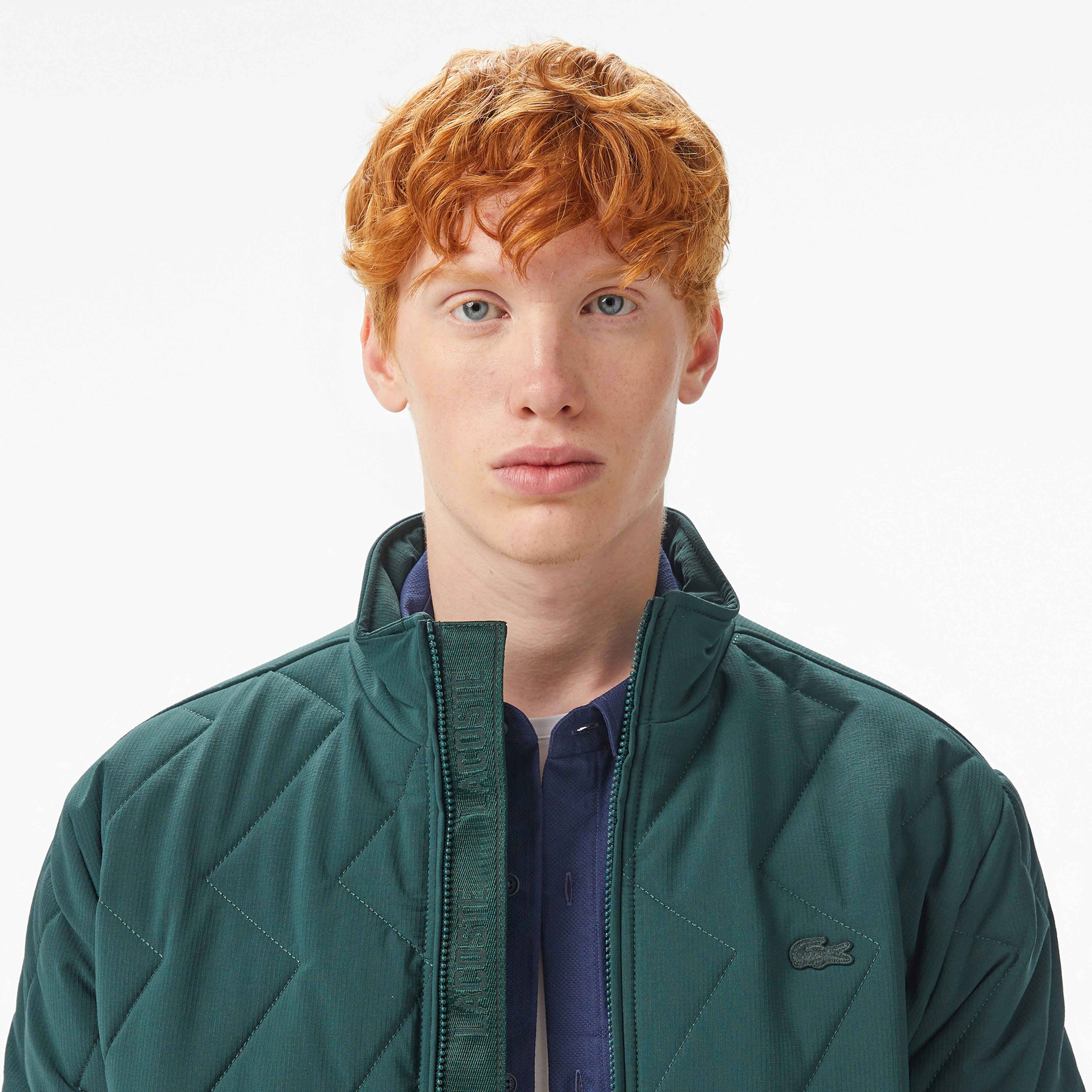 Erkek Dik Yaka Kapitone Koyu Yeşil Mont