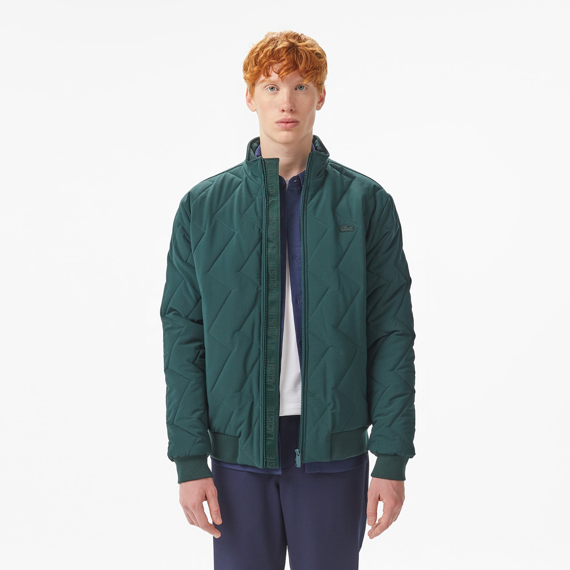 Erkek Dik Yaka Kapitone Koyu Yeşil Mont