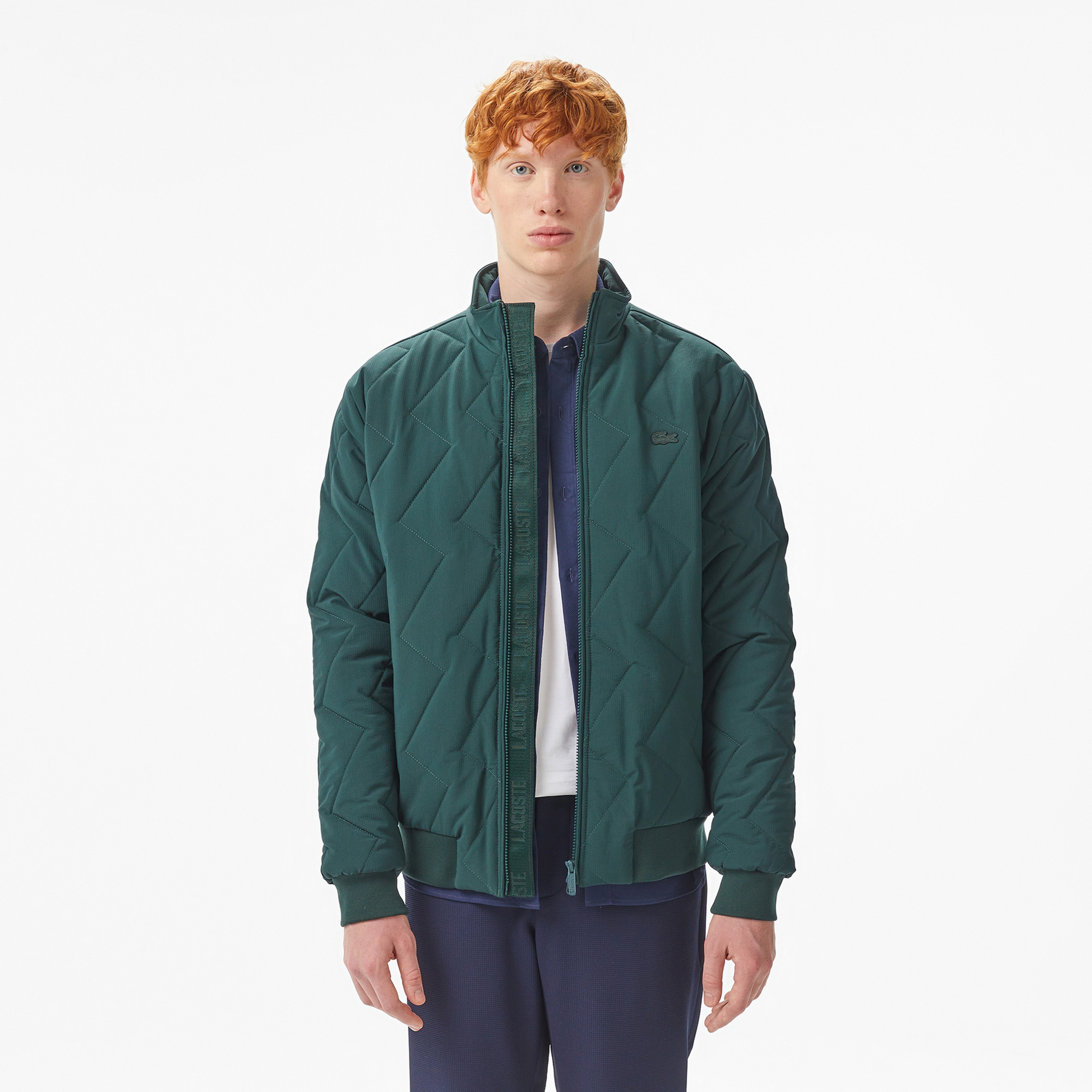 Erkek Dik Yaka Kapitone Koyu Yeşil Mont