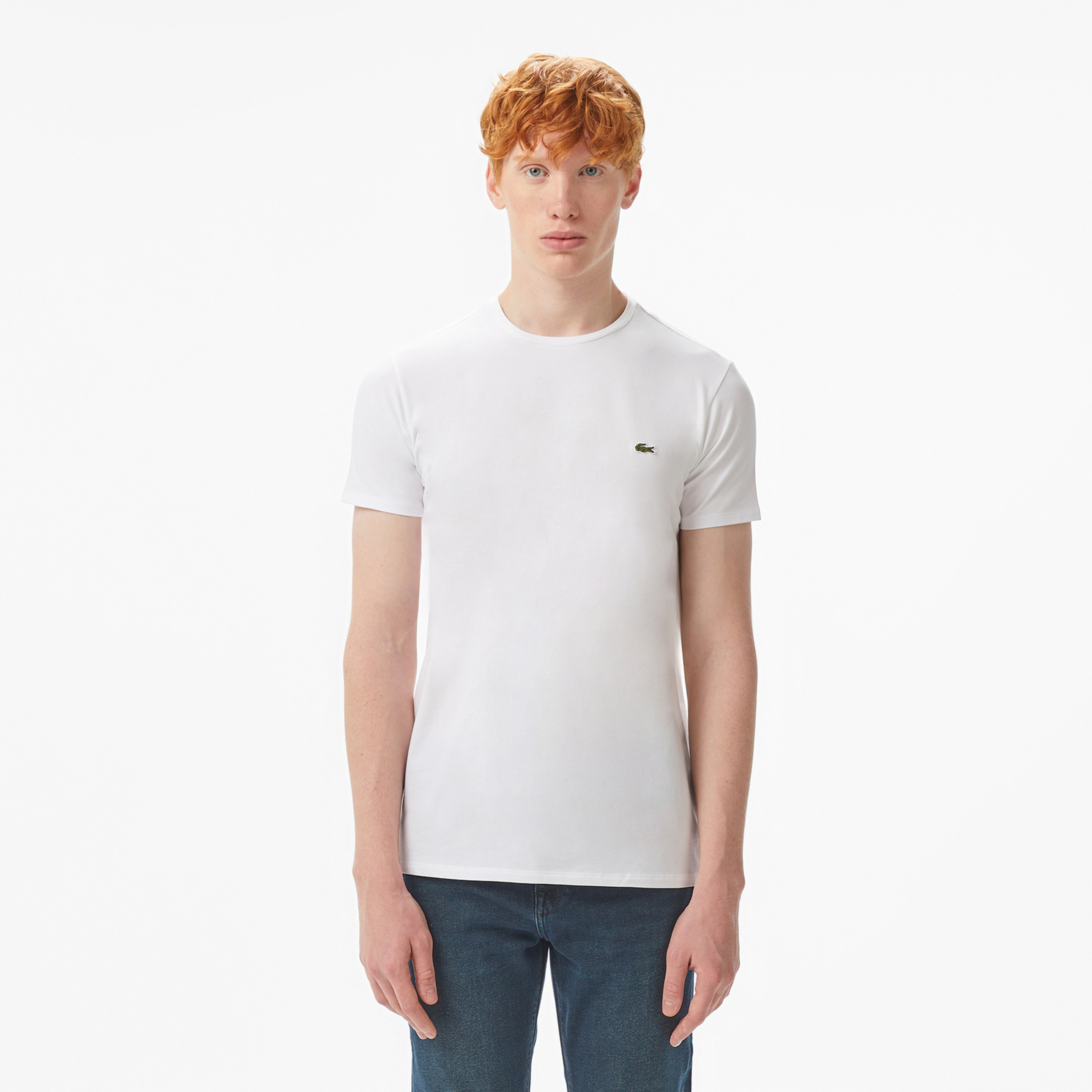 Erkek Slim Fit Bisiklet Yaka Beyaz T-Shirt