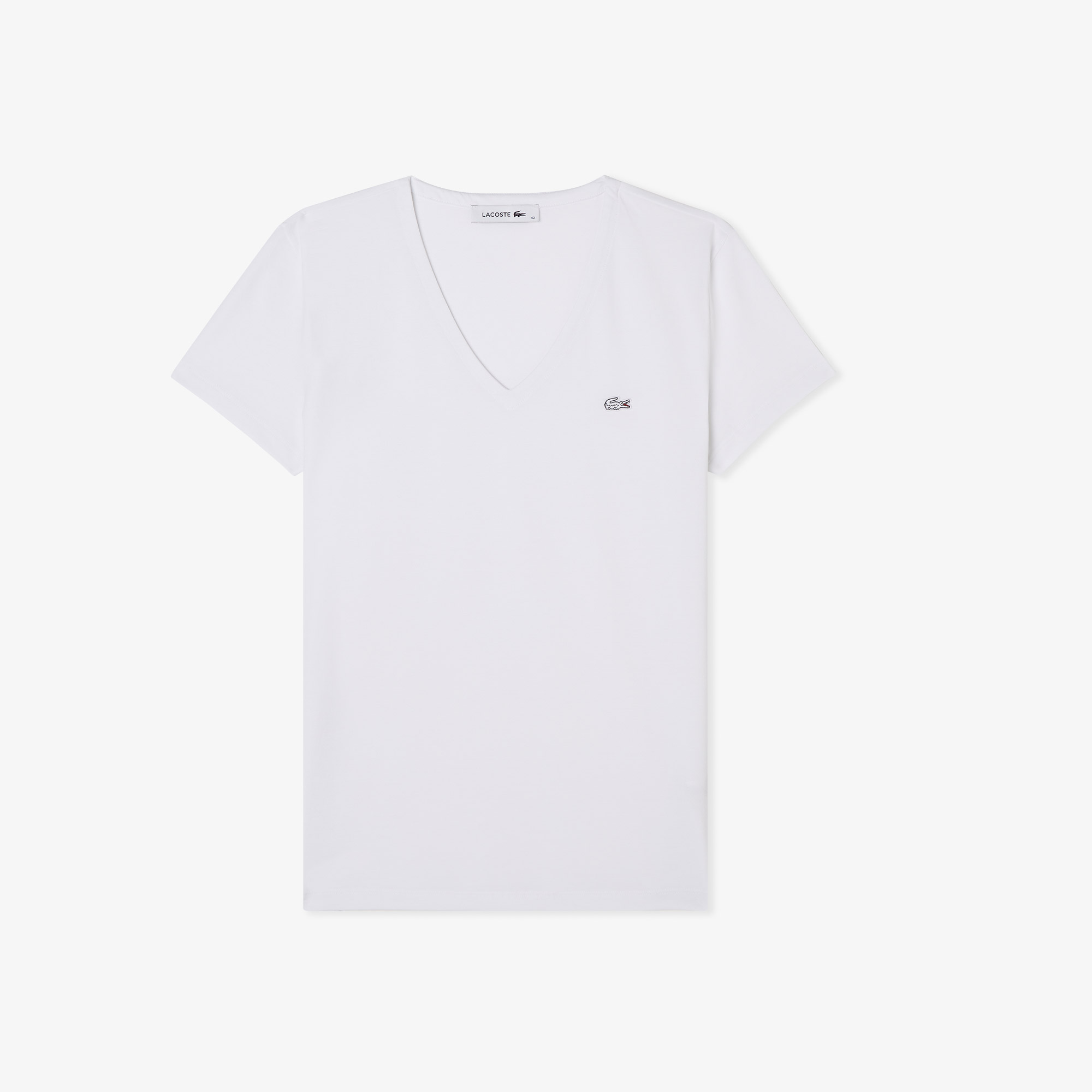 Lacoste Kadın Slim Fit V Yaka Beyaz T-Shirt görsel 3