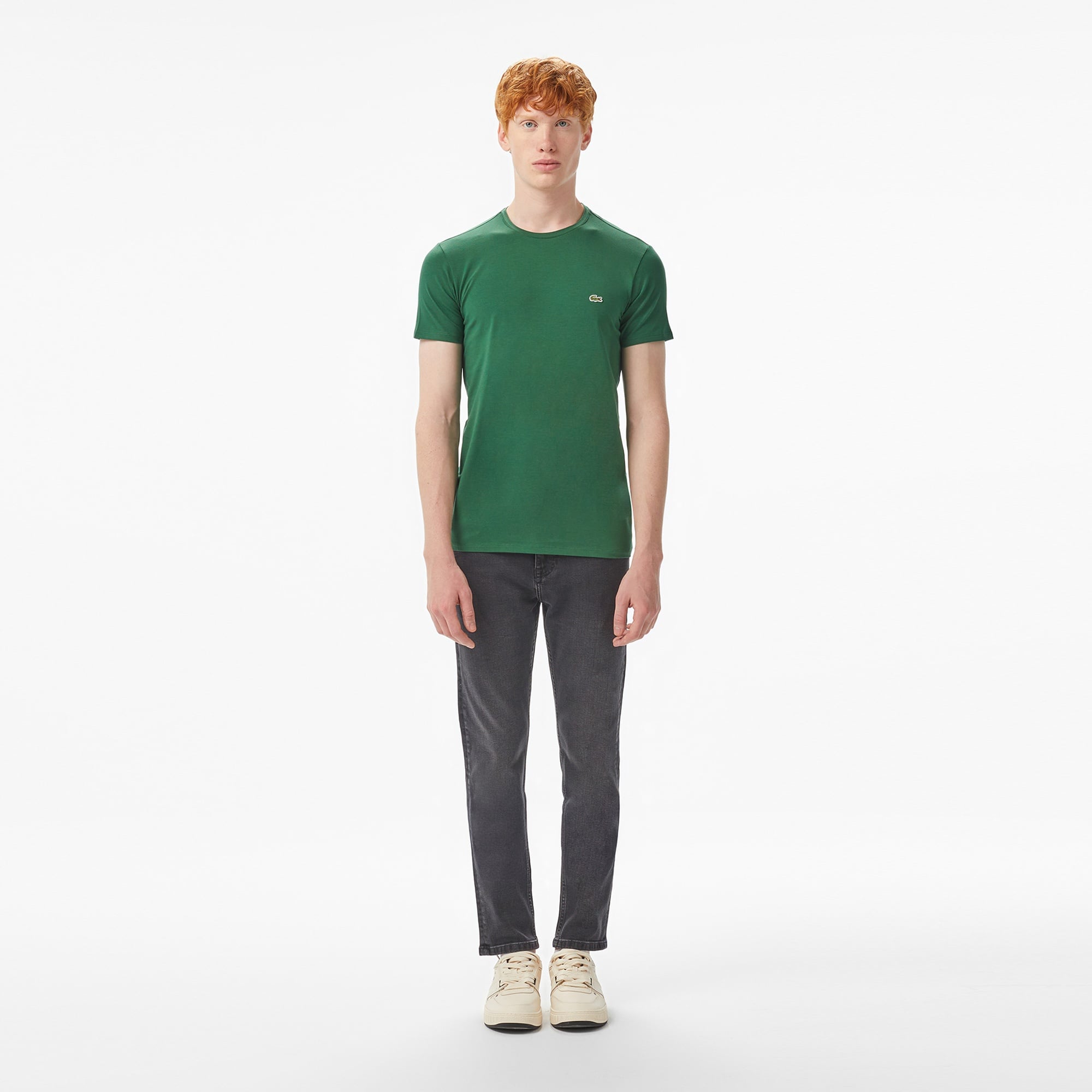 Erkek Slim Fit Bisiklet Yaka Koyu Yeşil T-Shirt