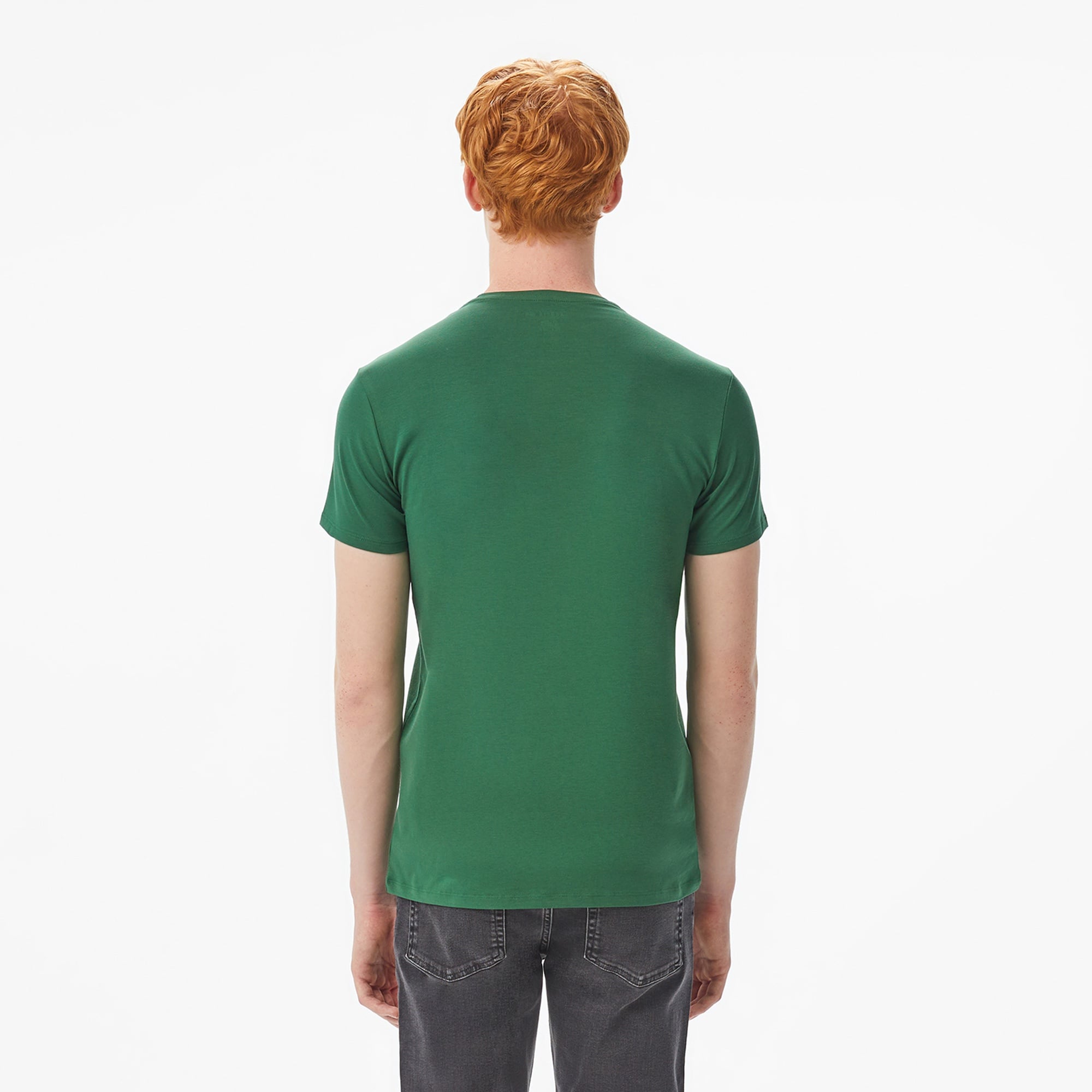 Erkek Slim Fit Bisiklet Yaka Koyu Yeşil T-Shirt