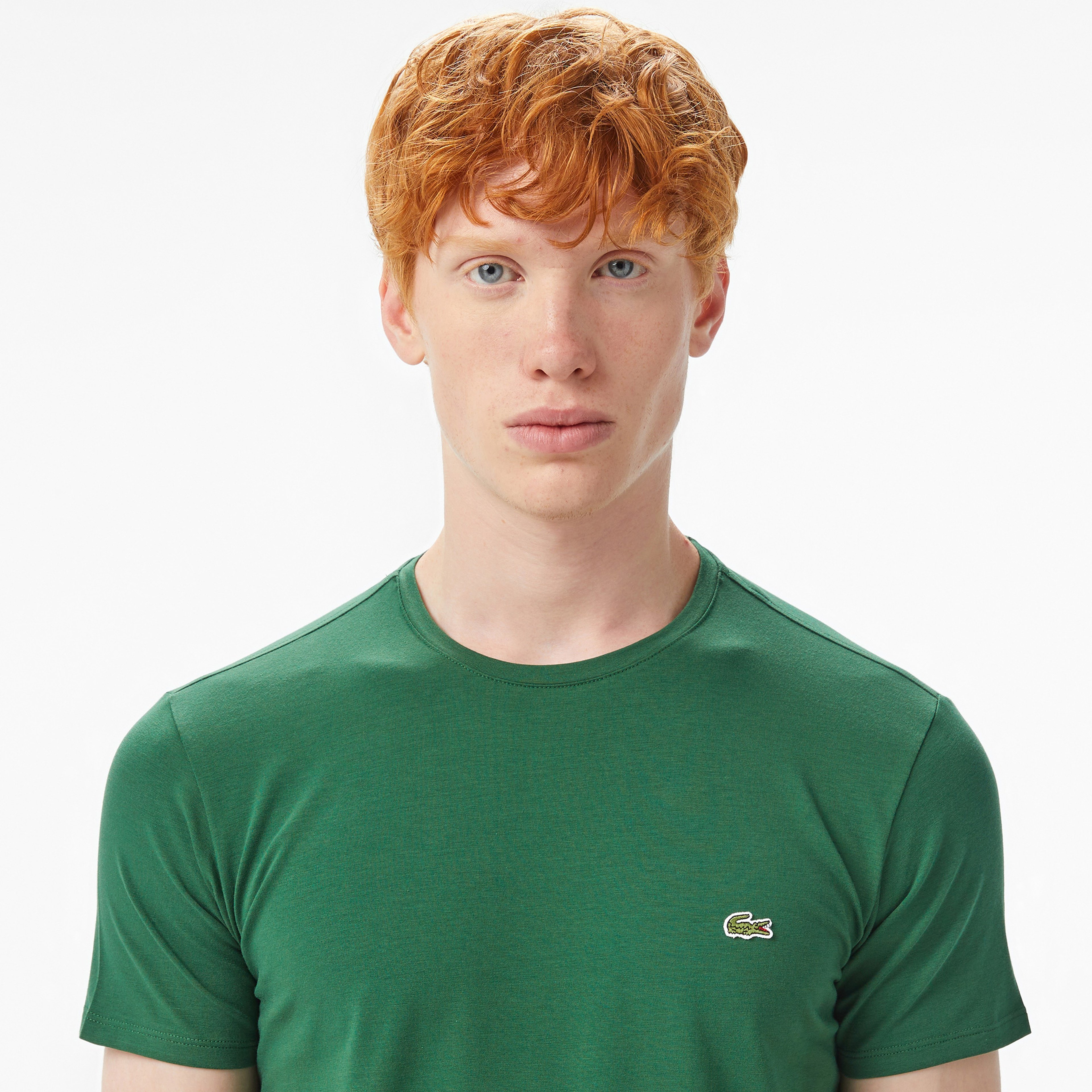 Erkek Slim Fit Bisiklet Yaka Koyu Yeşil T-Shirt