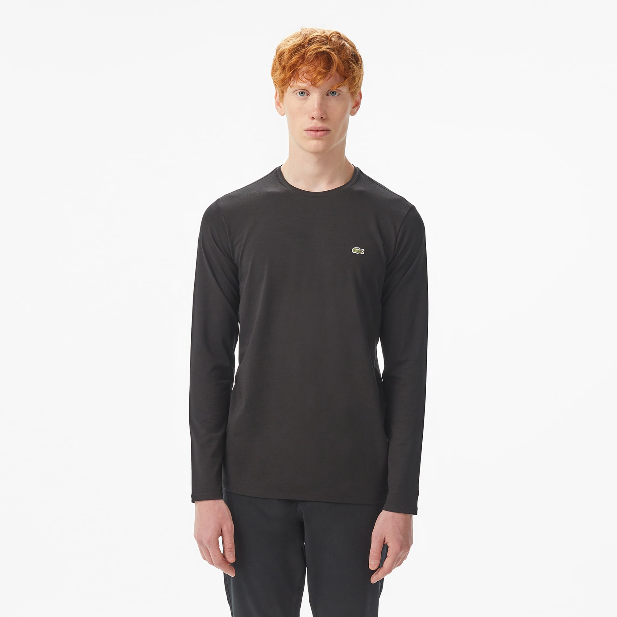 Erkek Regular Fit Uzun Kollu Bisiklet Yaka Siyah T-Shirt