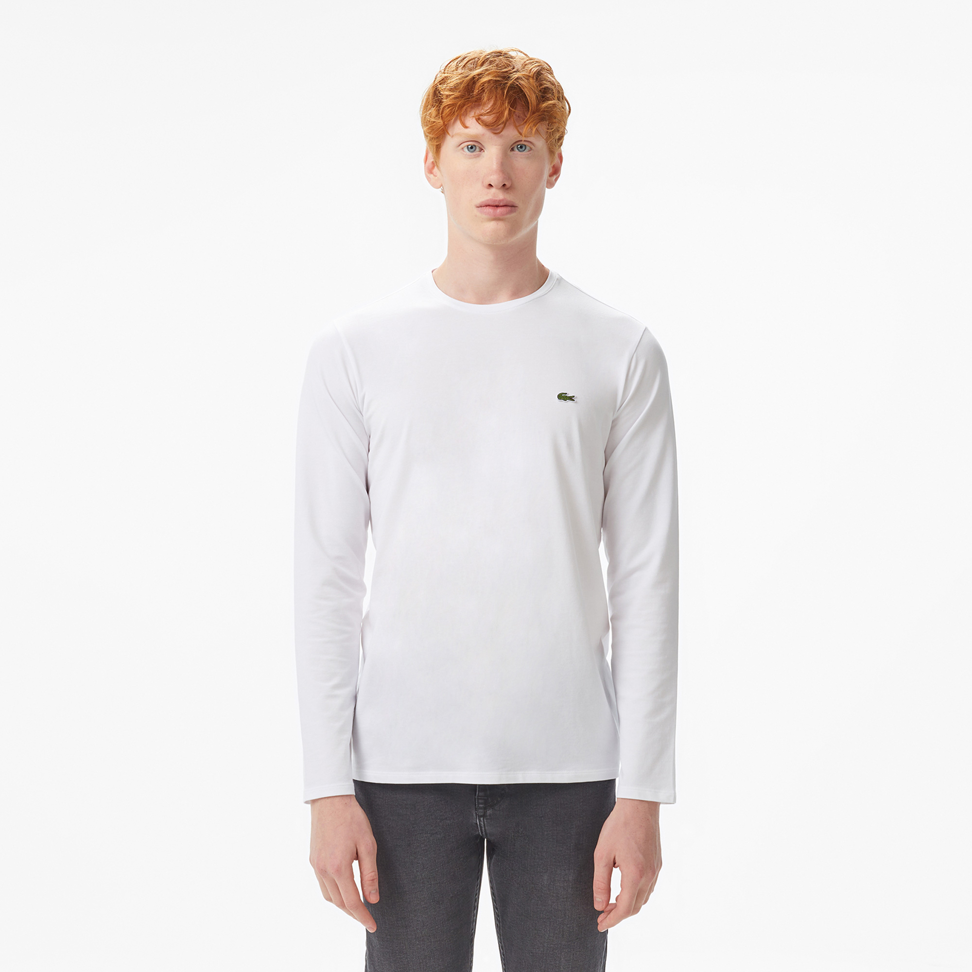 Erkek Regular Fit Uzun Kollu Bisiklet Yaka Beyaz T-Shirt TH0990