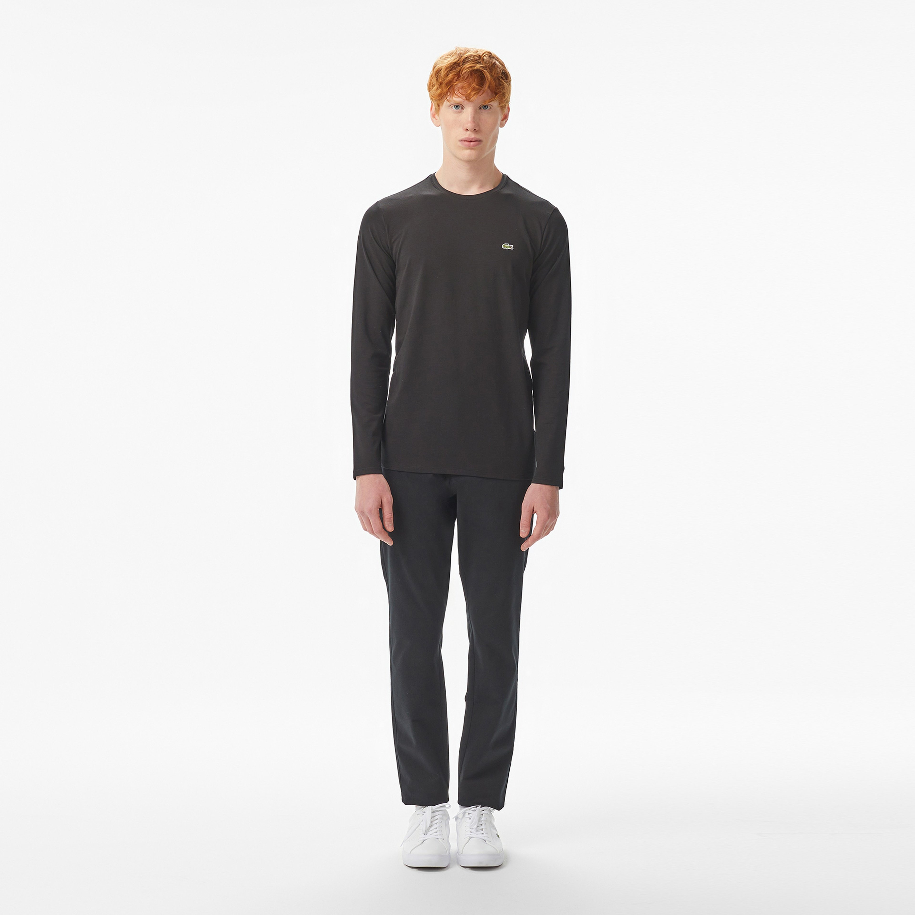 Erkek Regular Fit Uzun Kollu Bisiklet Yaka Siyah T-Shirt