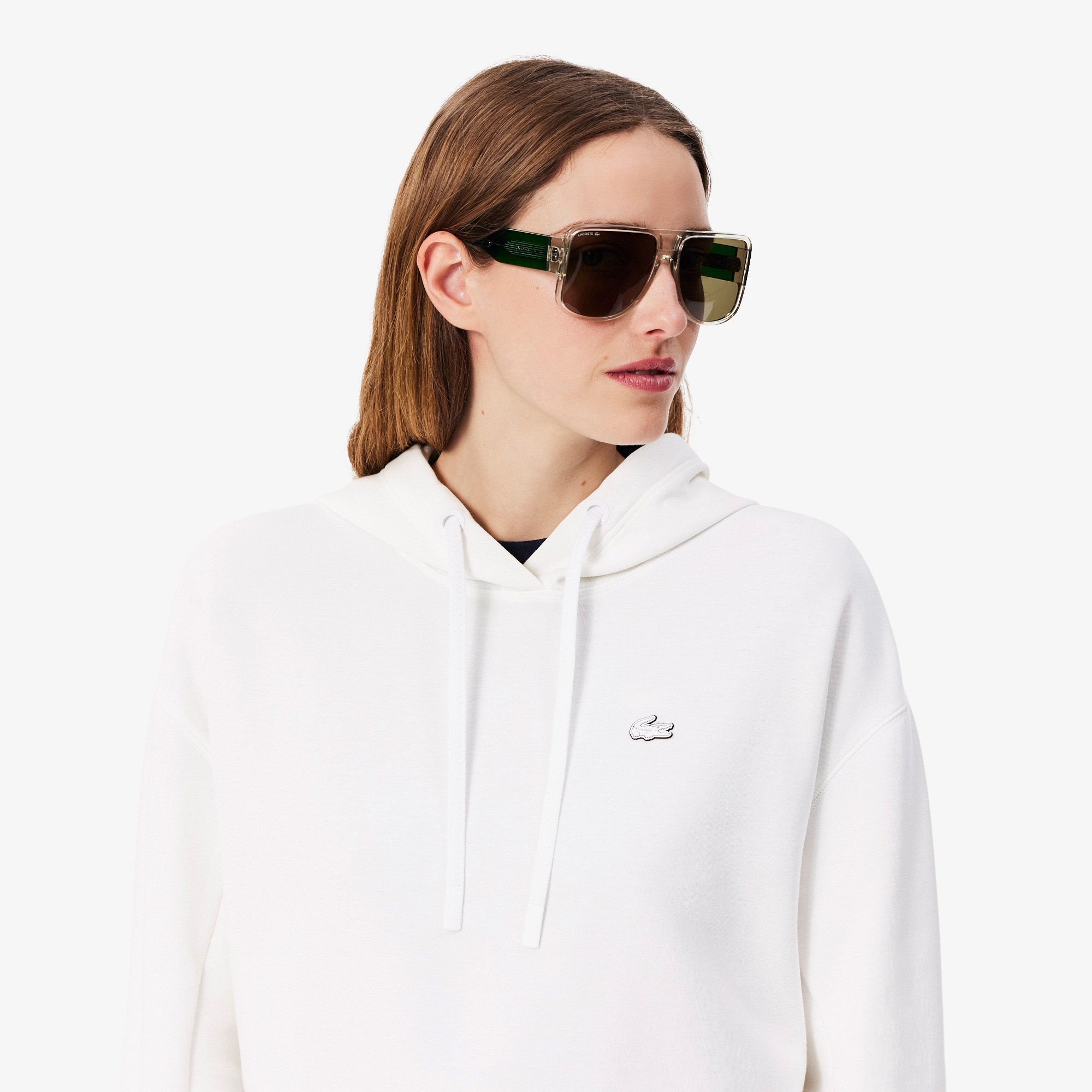 Lacoste Kadın Relaxed Fit Kapüşonlu Beyaz Sweatshirt
