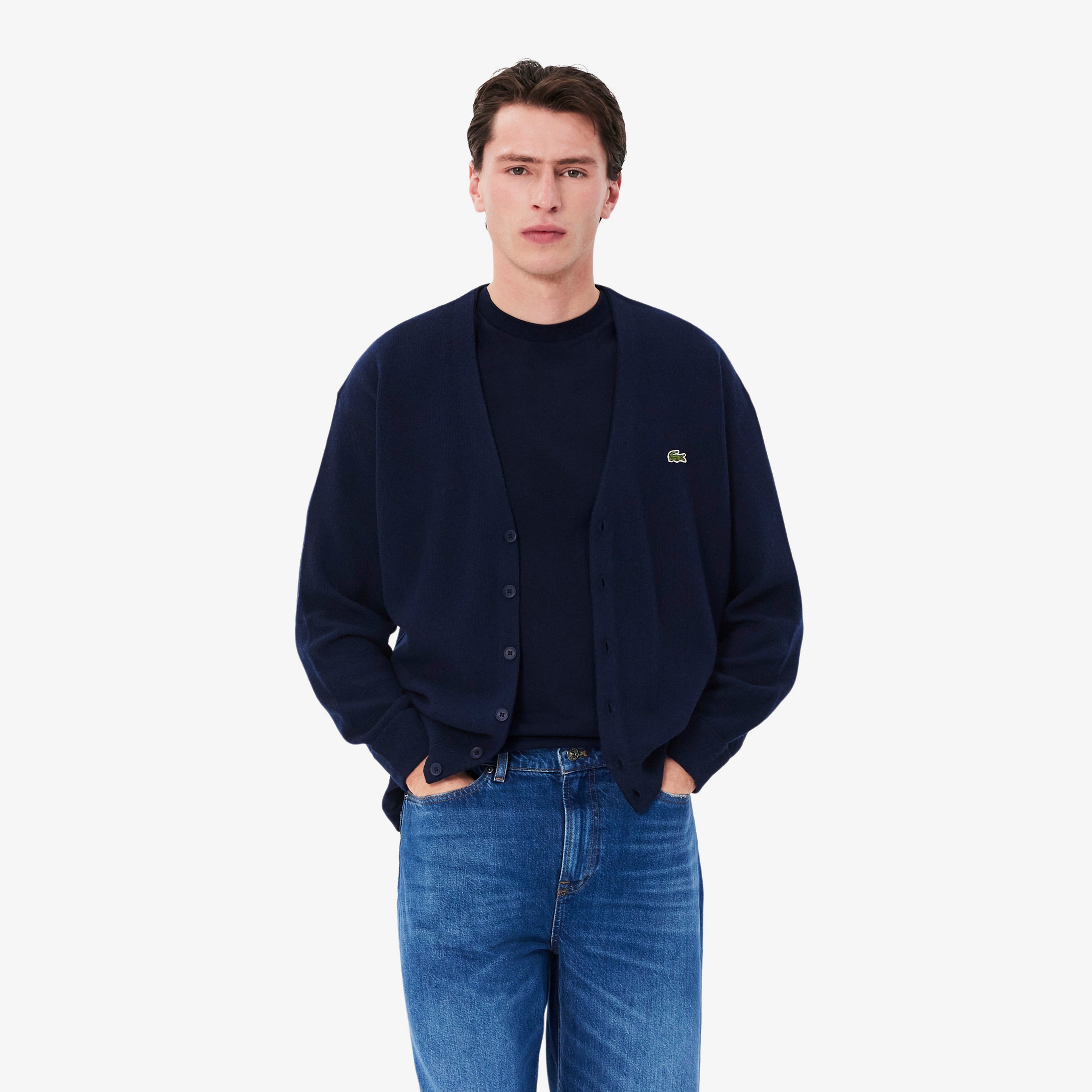 Erkek Relaxed Fit V Yaka Lacivert Hırka