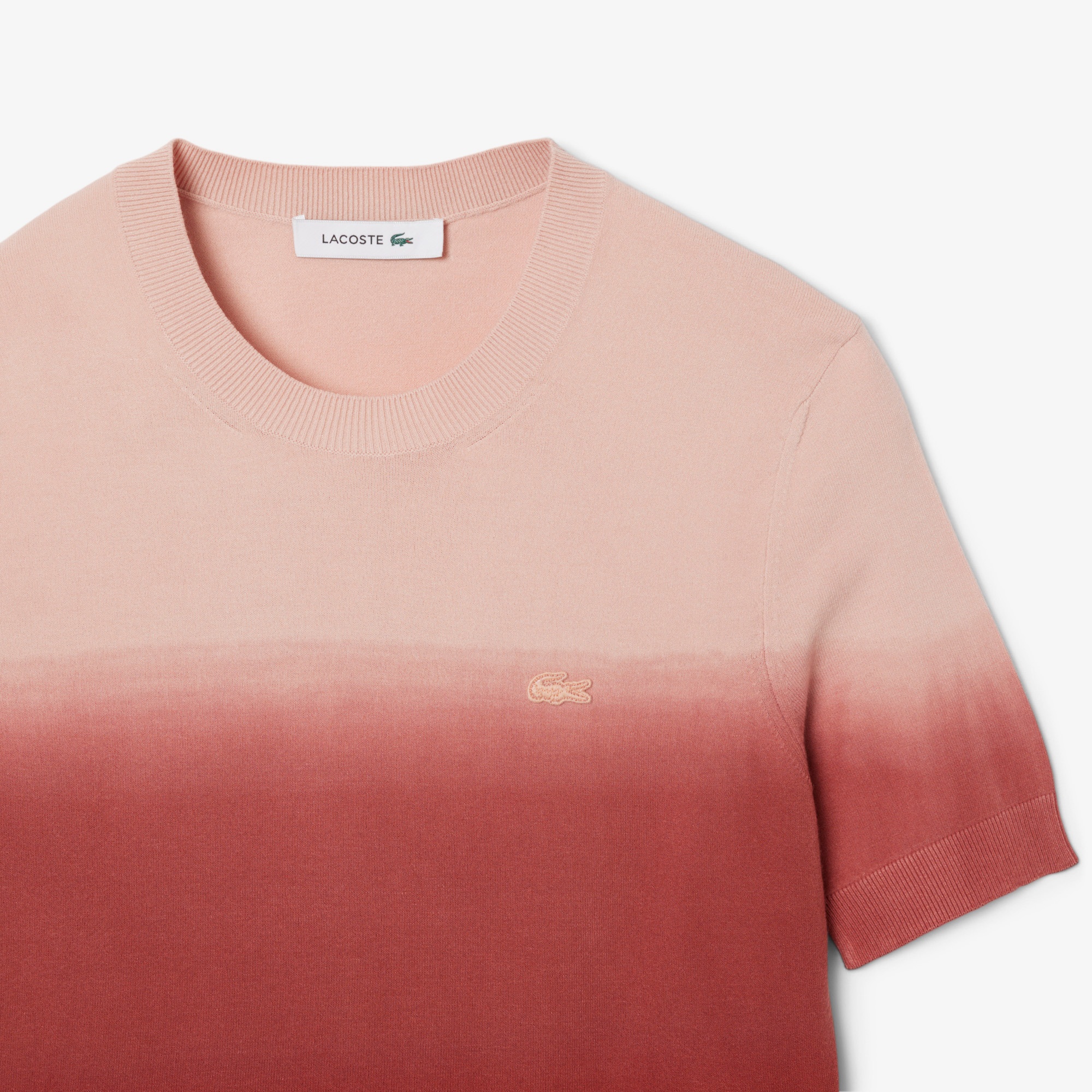 Lacoste Kadın Classic Fit Kısa Kollu Bisiklet Yaka Renk Bloklu Pembe Triko