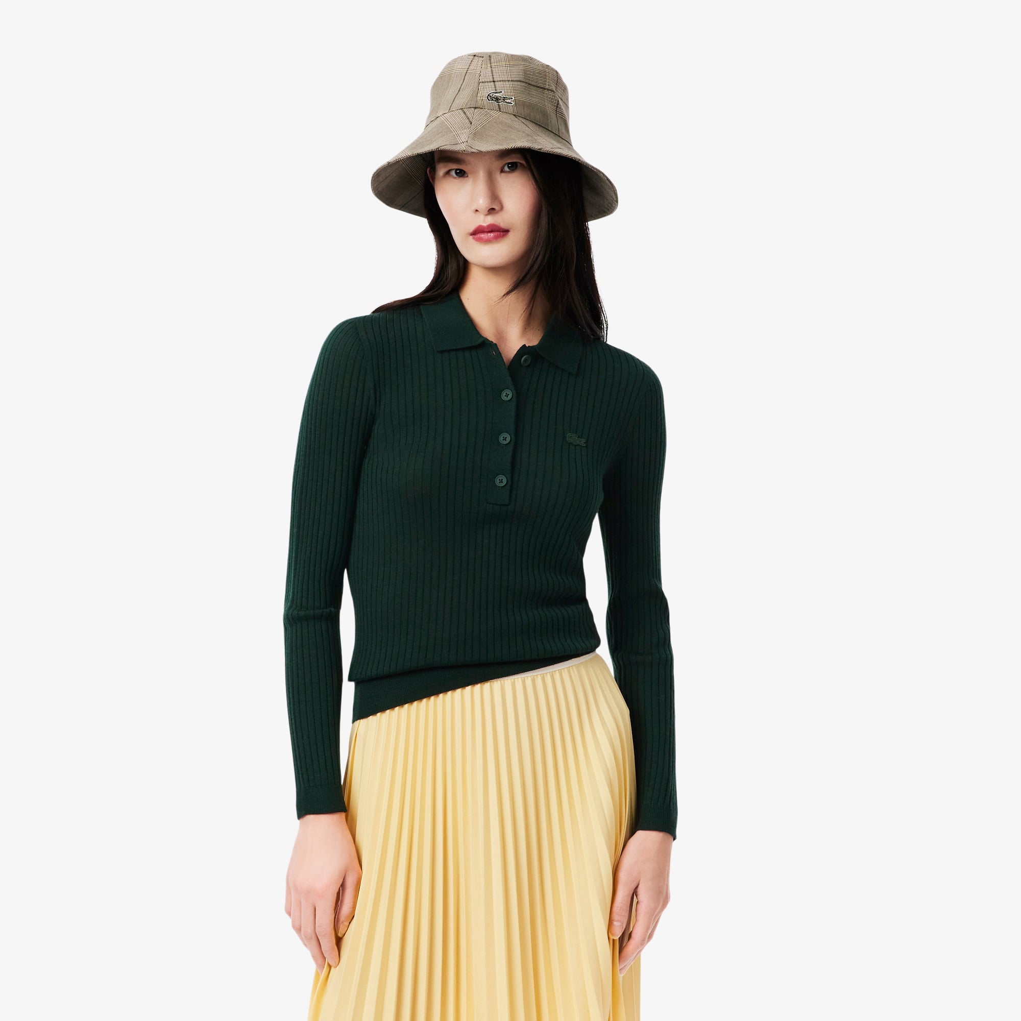 Kadın Regular Fit Polo Yaka Yeşil Kazak