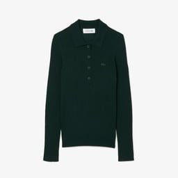 Kadın Regular Fit Polo Yaka Yeşil Kazak Yeşil