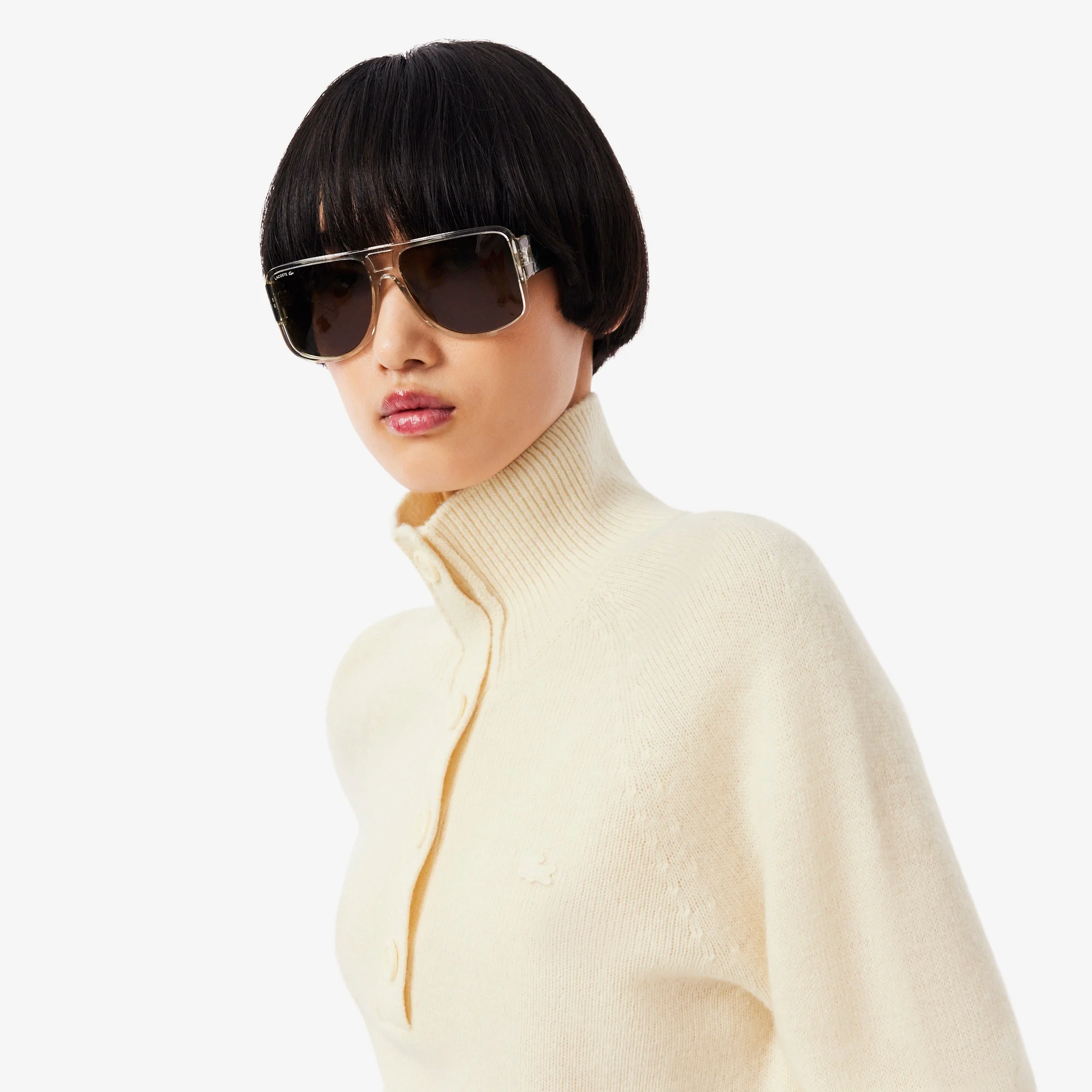 Kadın Classic Fit Dik Yaka Krem Kazak