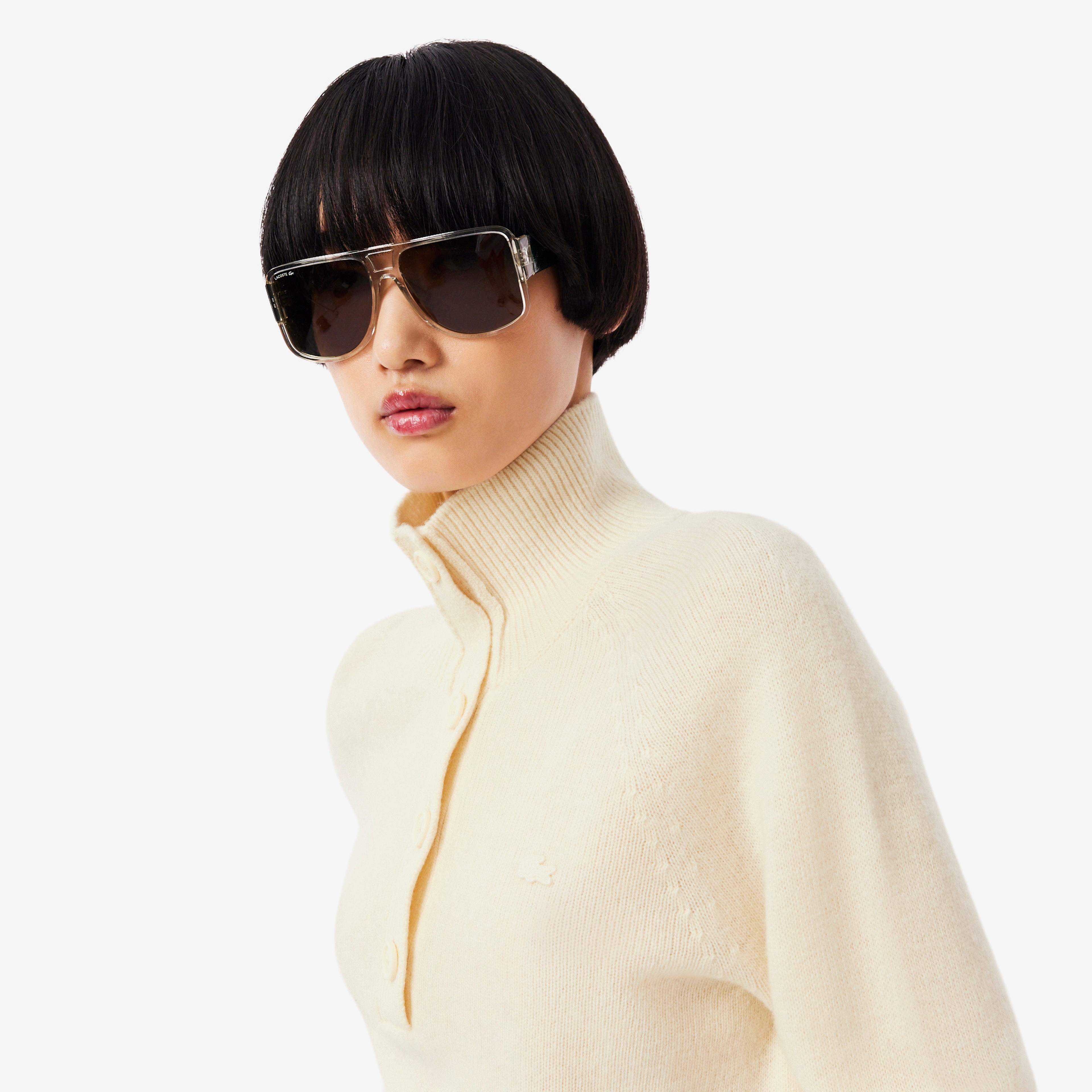 Kadın Classic Fit Dik Yaka Krem Kazak