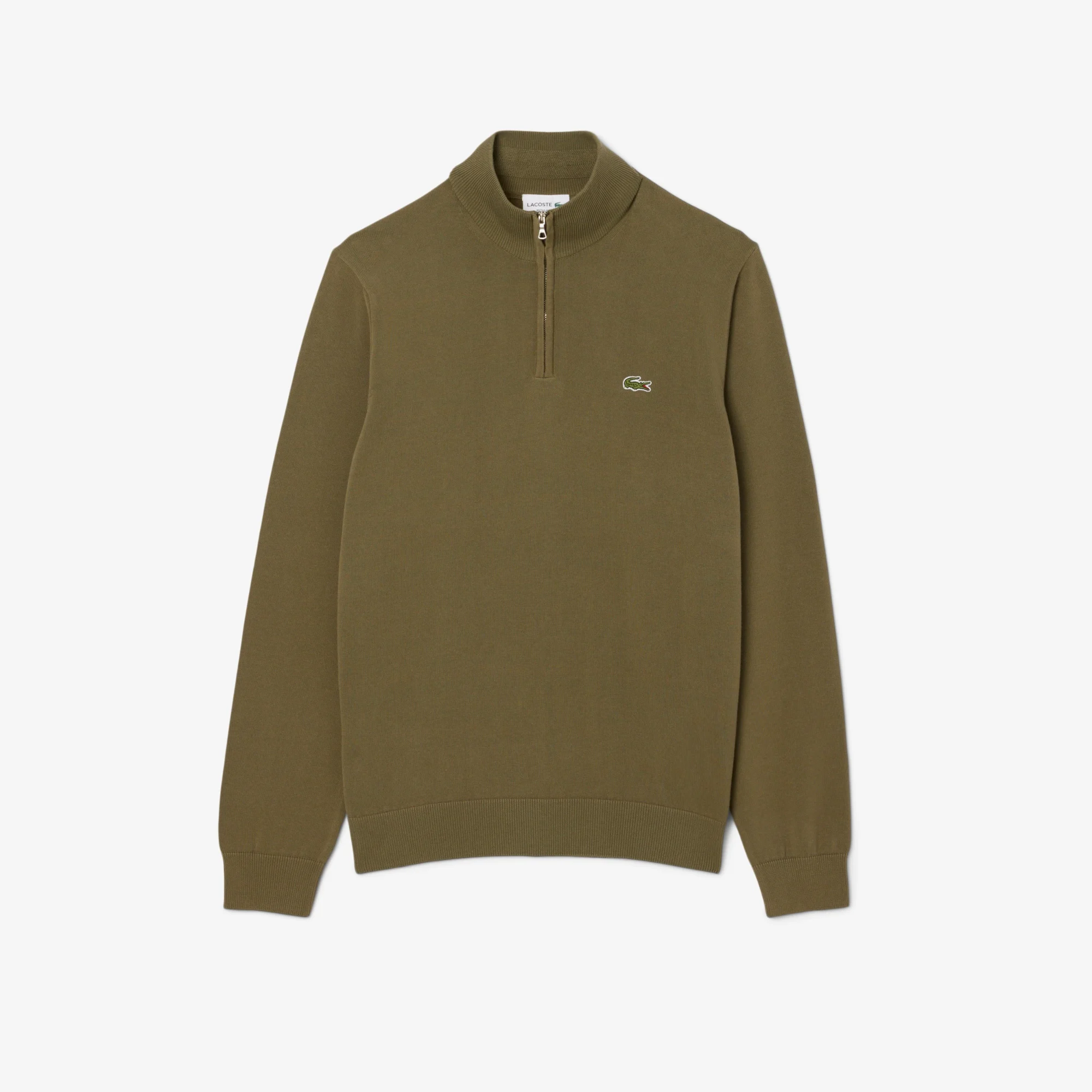 Erkek Regular Fit Yarım Fermuarlı Organik Pamuk Haki Kazak