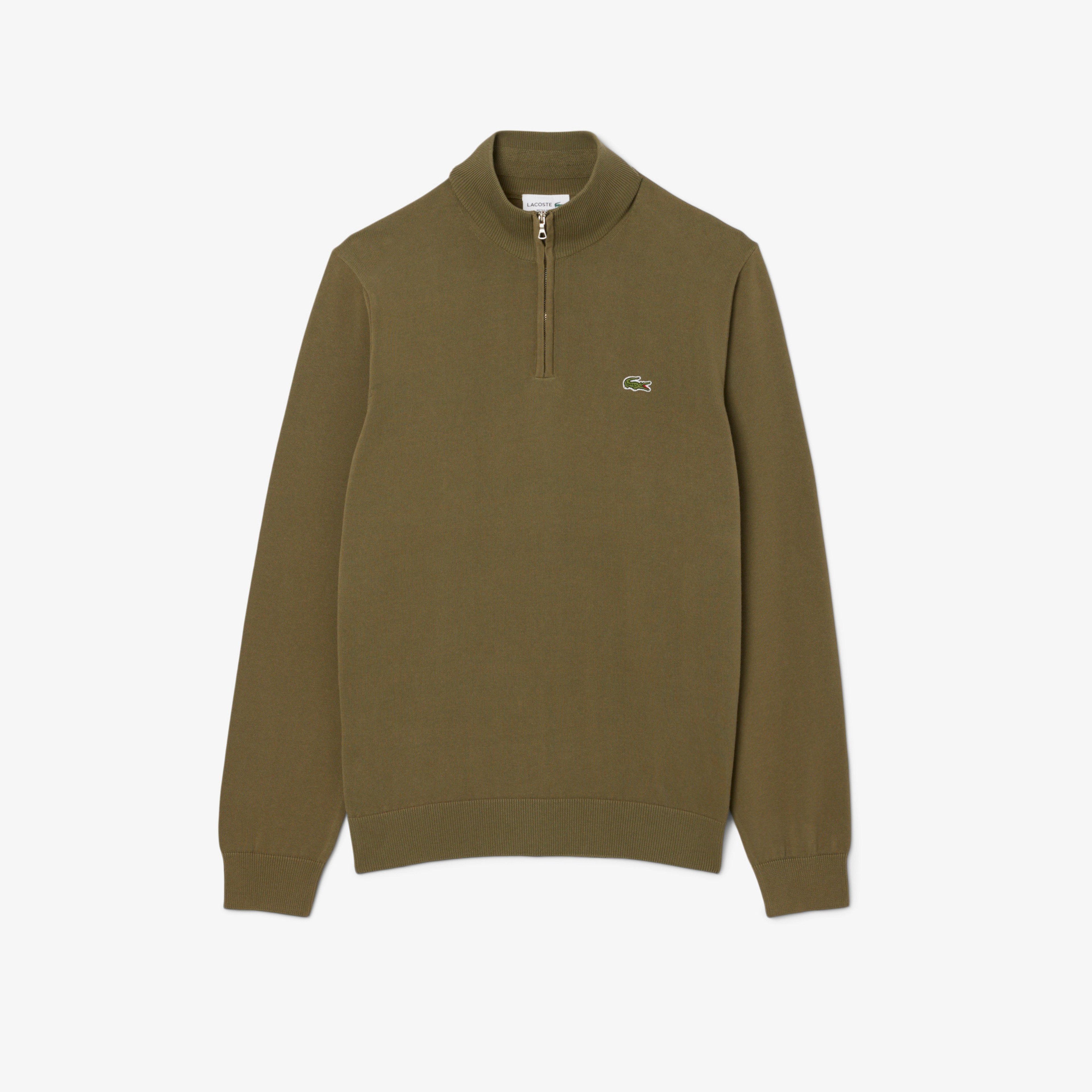 Erkek Regular Fit Yarım Fermuarlı Organik Pamuk Haki Kazak