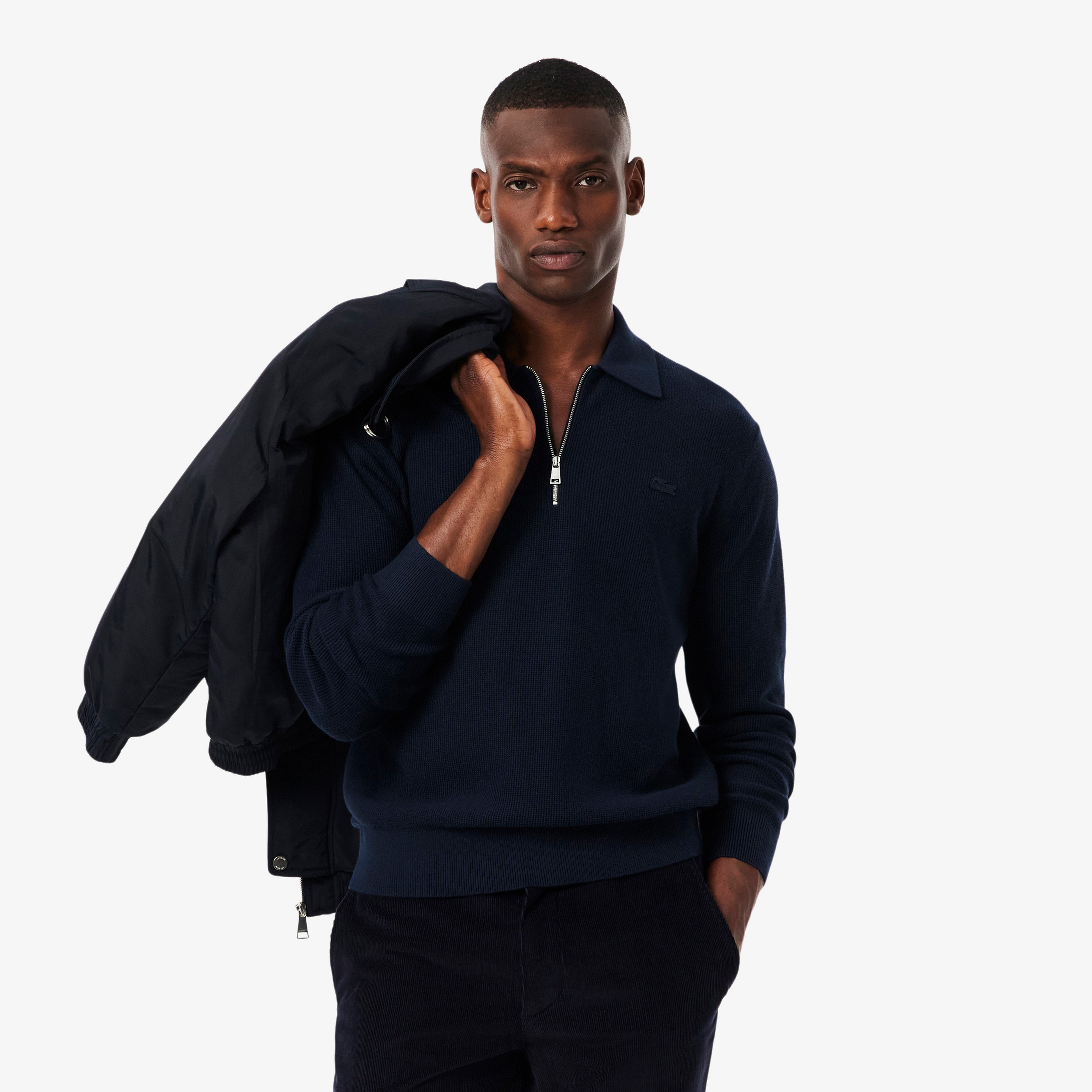 Erkek Classic Fit Yarım Fermuarlı Lacivert Kazak