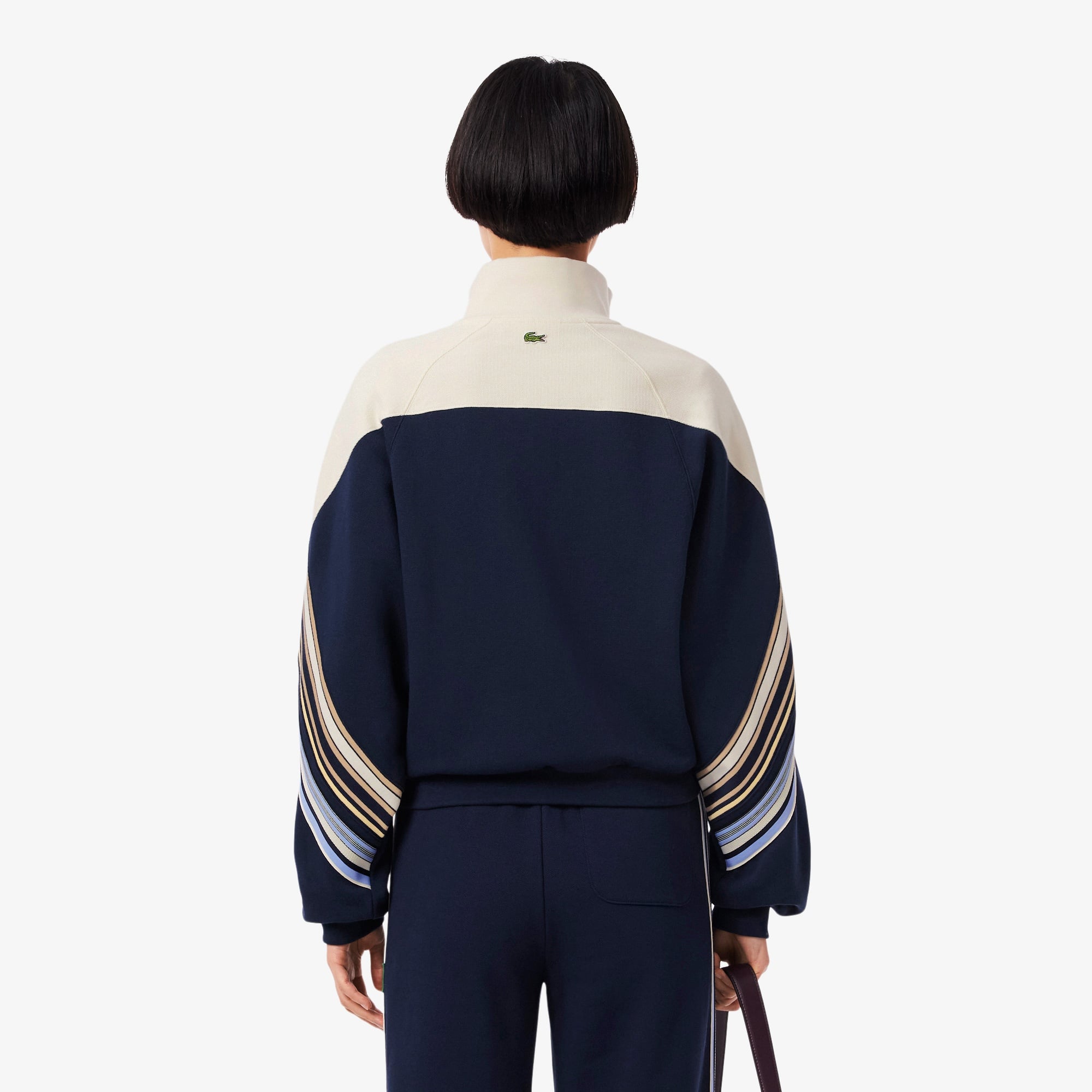 Kadın Relaxed Fit Fermuarlı Çizgili Lacivert Sweatshirt