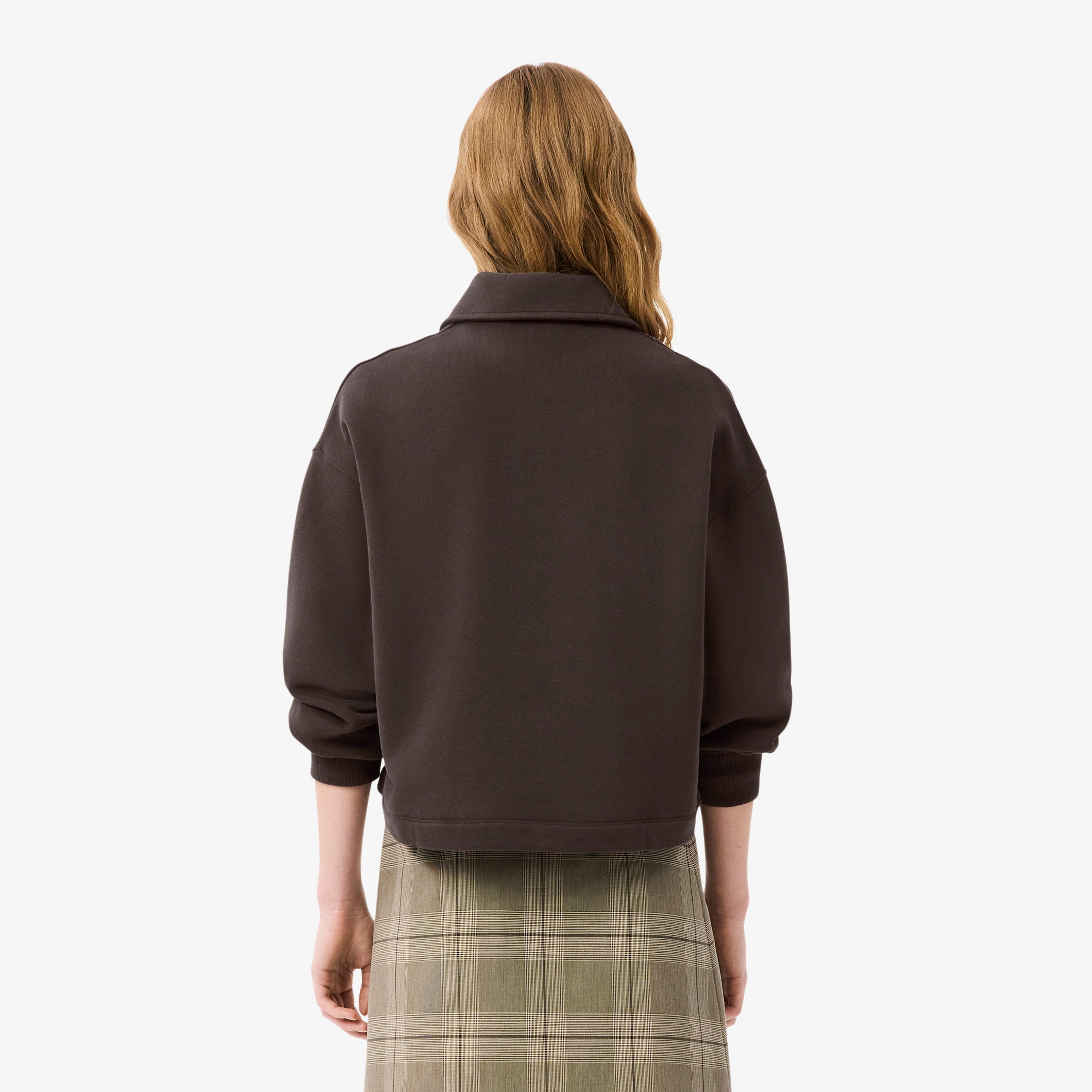 Kadın Oversize Fit Polo Yaka Kahverengi Sweatshirt