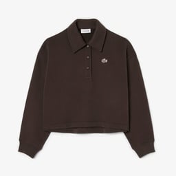 Kadın Oversize Fit Polo Yaka Kahverengi Sweatshirt Kahverengi