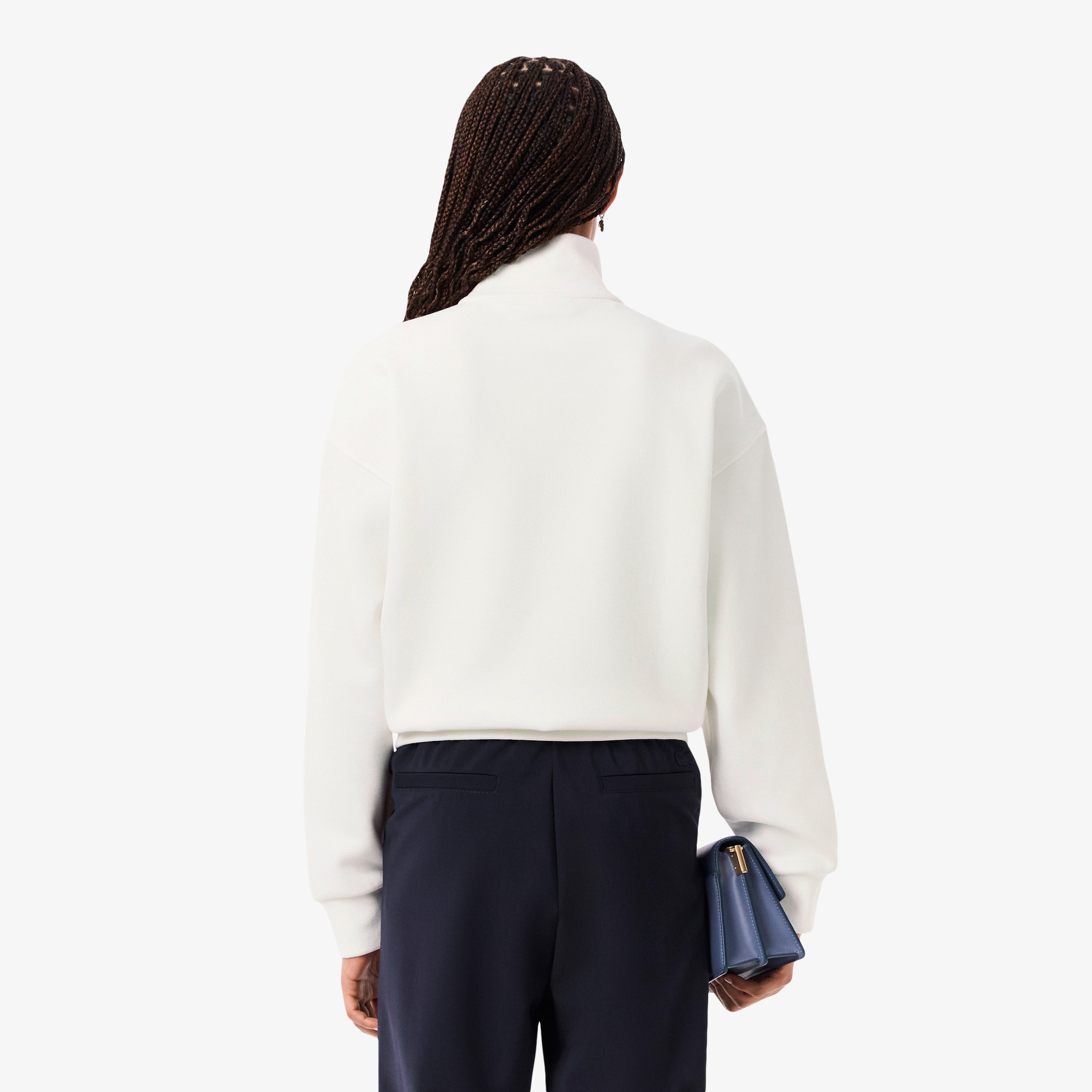 Kadın Relaxed Fit Yarım Fermuarlı Beyaz Sweatshirt