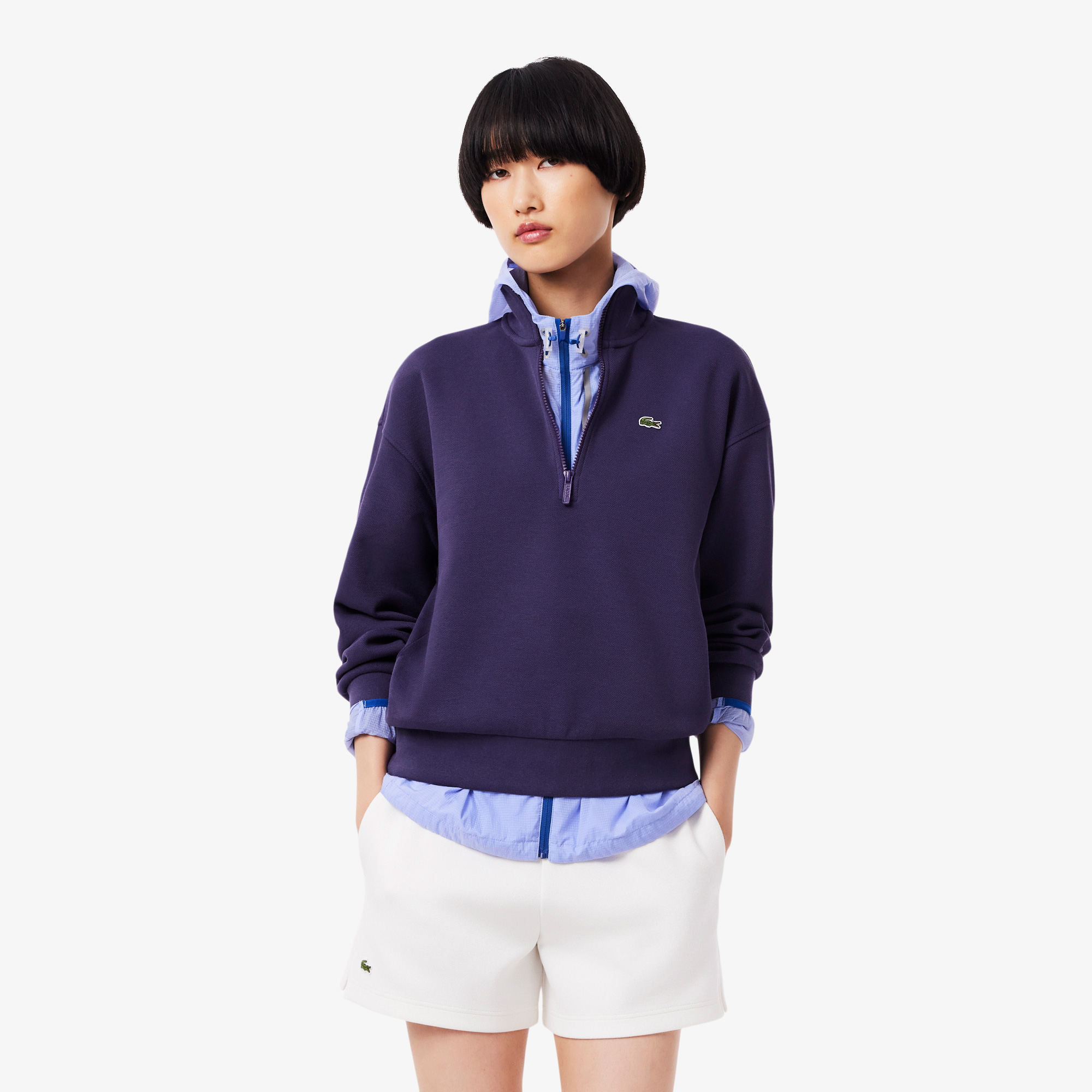 Kadın Relaxed Fit Yarım Fermuarlı Mor Sweatshirt SF5271-ZSV | Lacoste