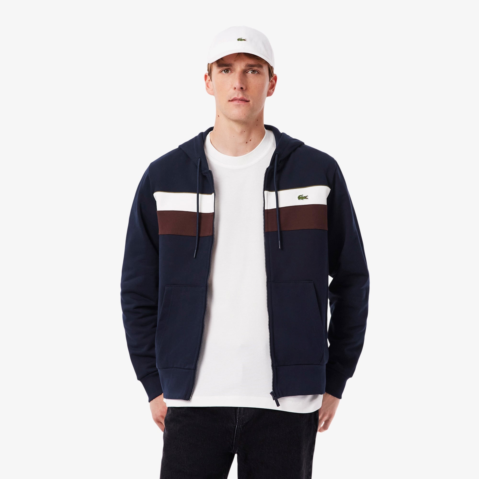 Erkek Classic Fit Kapüşonlu Renk Bloklu Lacivert Sweatshirt