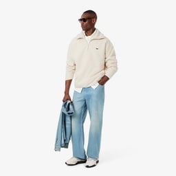 Erkek Loose Fit Yarım Fermuarlı Krem Sweatshirt Krem