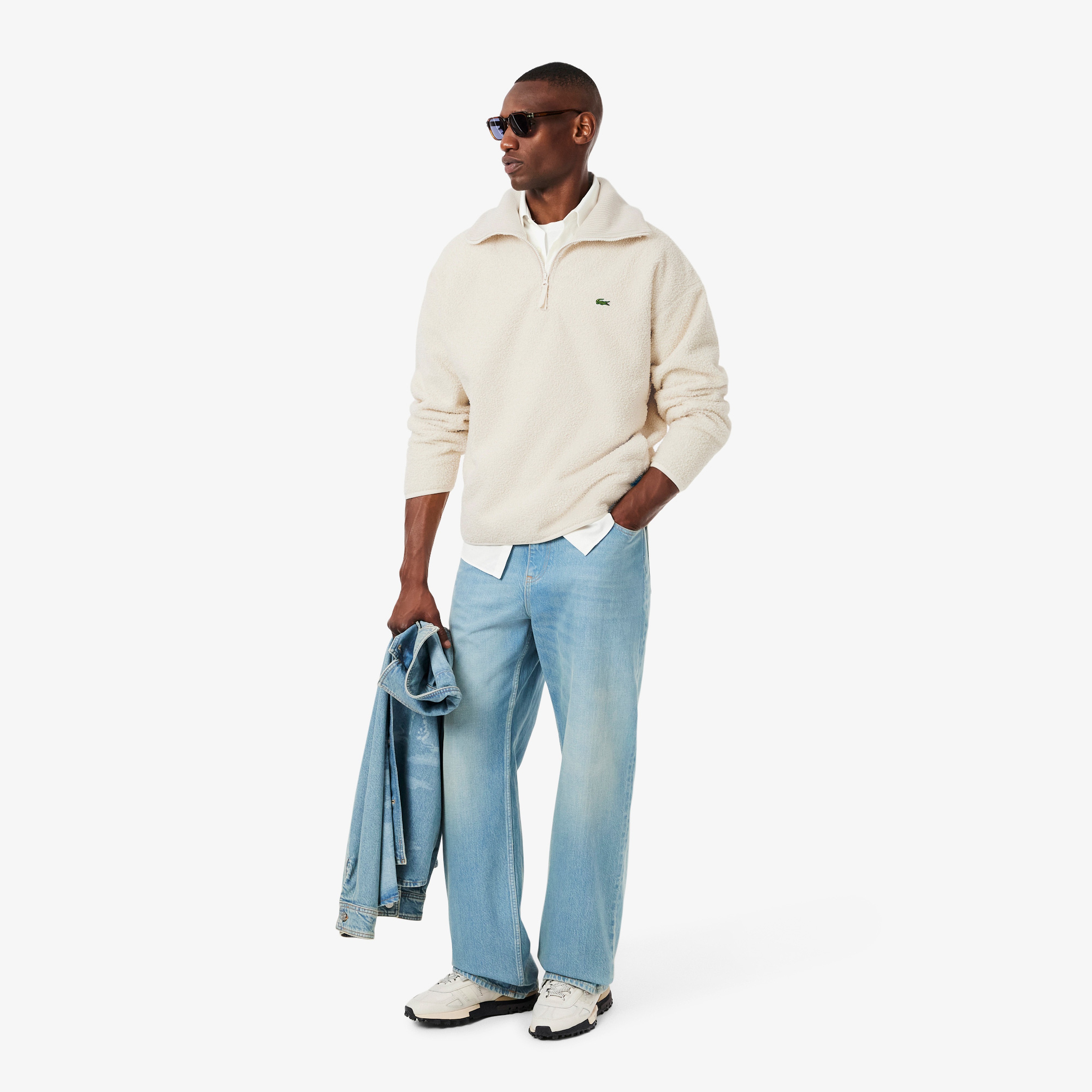 Erkek Loose Fit Yarım Fermuarlı Krem Sweatshirt Erkek Loose Fit Yarım Fermuarlı Krem Sweatshirt