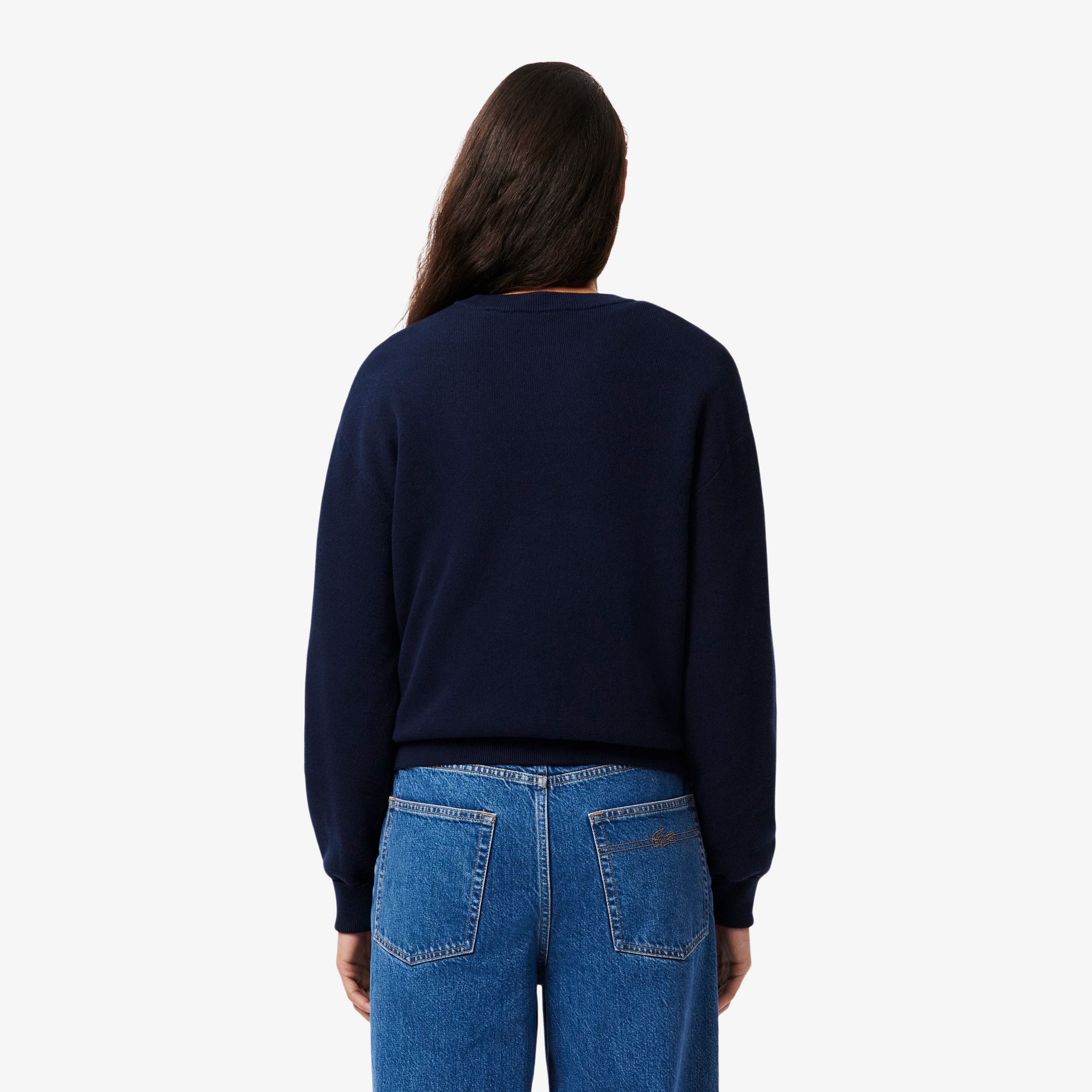 Kadın Relaxed Fit Bisiklet Yaka Lacivert Kazak