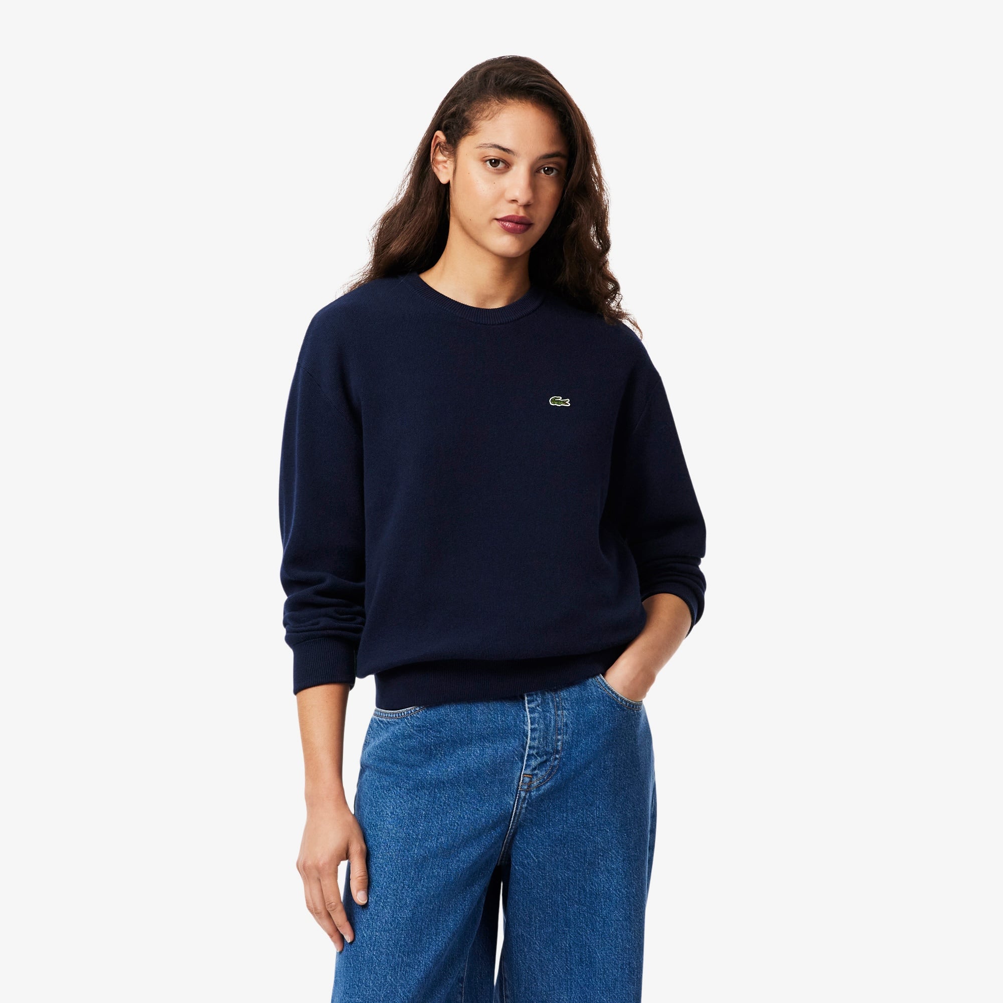 Kadın Relaxed Fit Bisiklet Yaka Lacivert Kazak