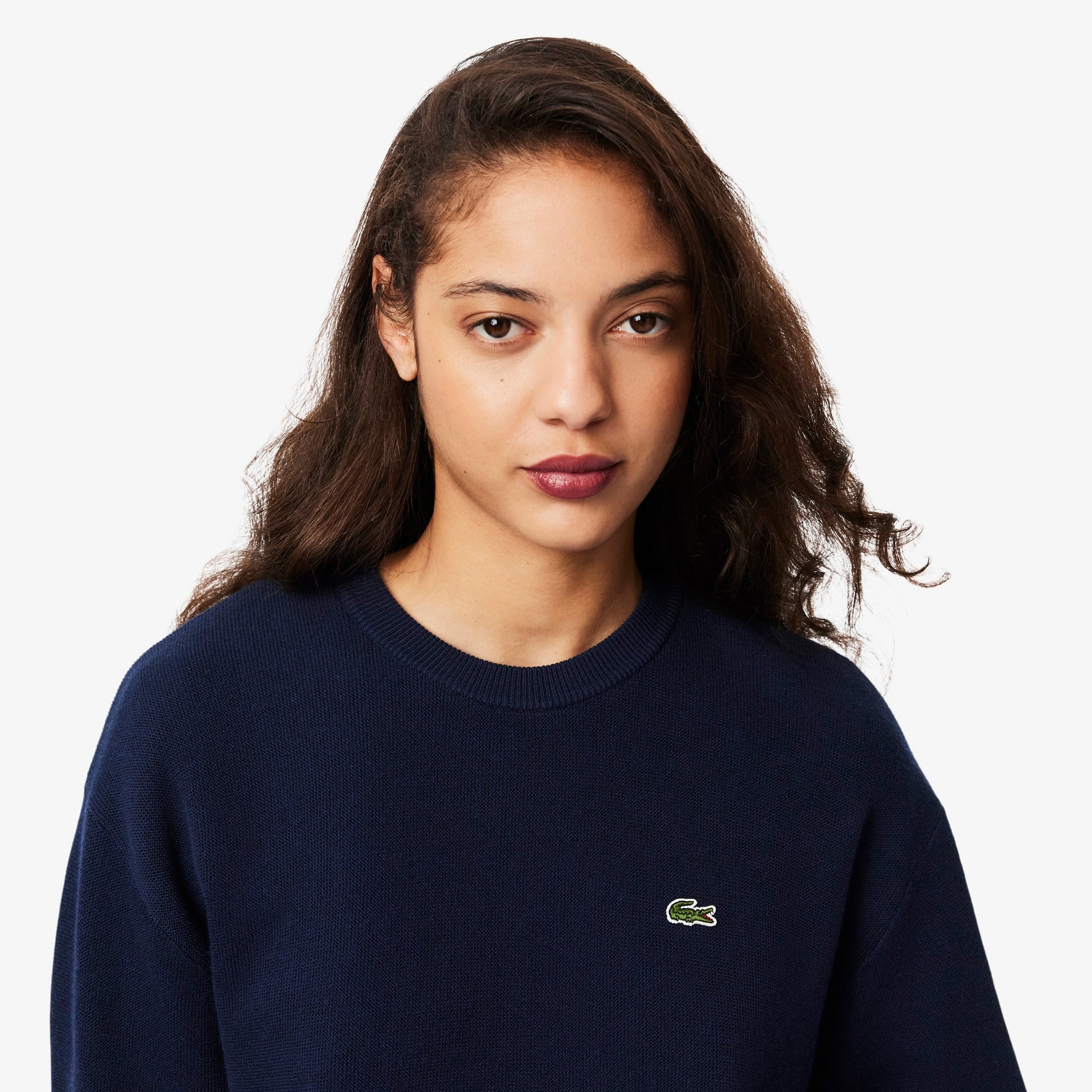 Kadın Relaxed Fit Bisiklet Yaka Lacivert Kazak