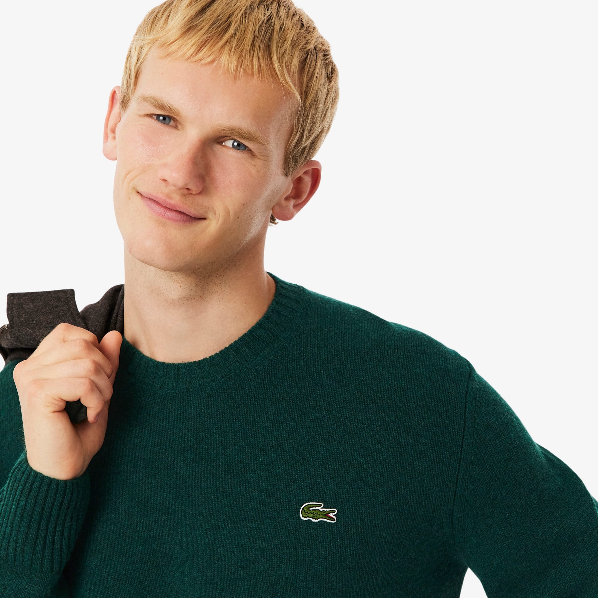 Erkek Classic Fit Bisiklet Yaka Koyu Yeşil Kazak