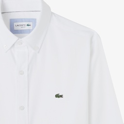 Erkek Slim Fit Düğmeli Yaka Beyaz Gömlek Beyaz