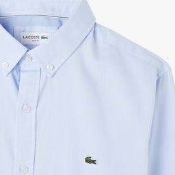 Erkek Slim Fit Düğmeli Yaka Açık Mavi Gömlek Mavi